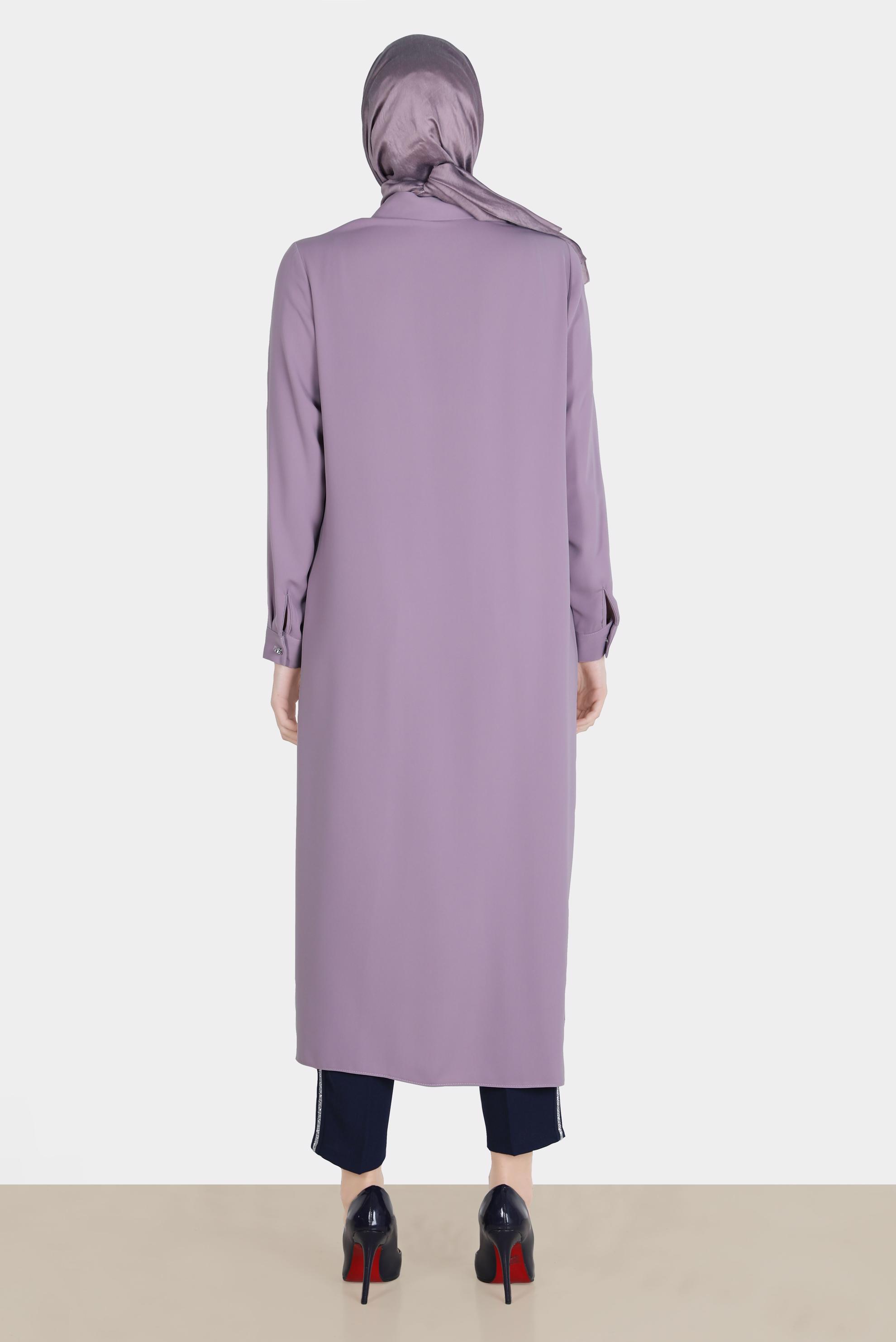 Tesettür giyim MOR CEPLERİ TAŞLI DÜĞMELİ TUNİK 42583 