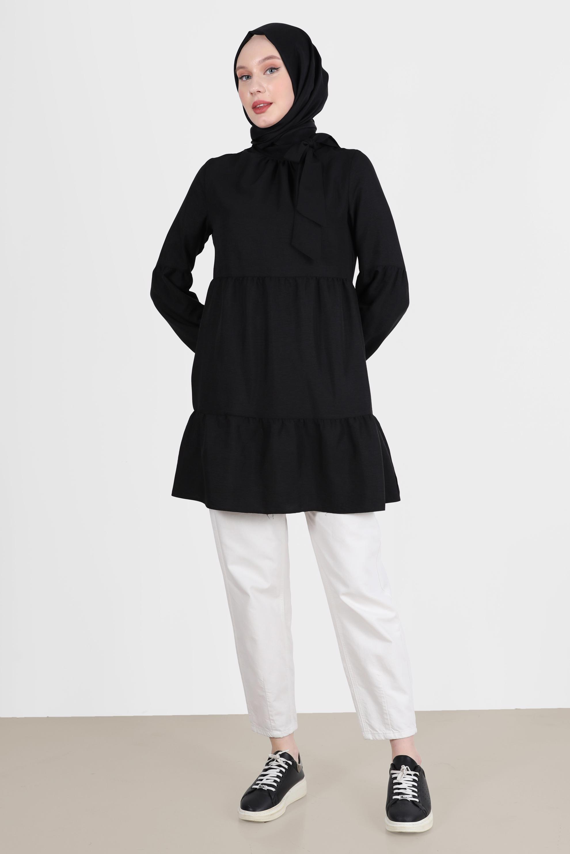 Tesettür giyim SİYAH BAĞLAMA DETAYLI TUNİK 42584 