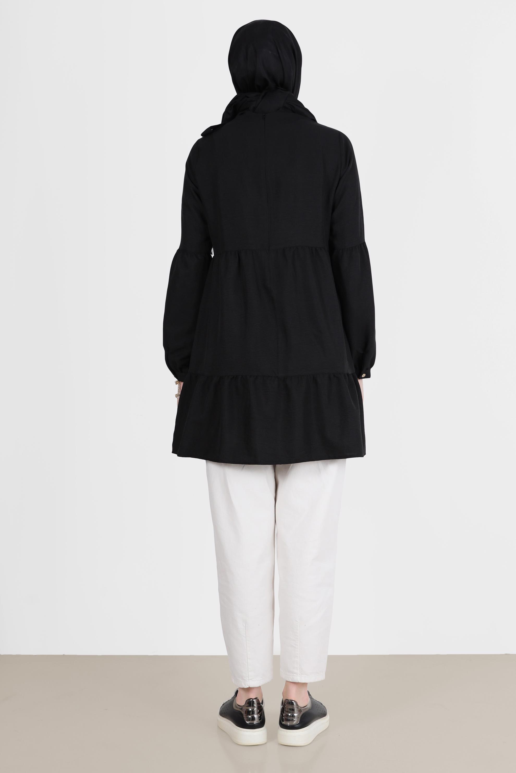 Tesettür giyim SİYAH BAĞLAMA DETAYLI TUNİK 42584 