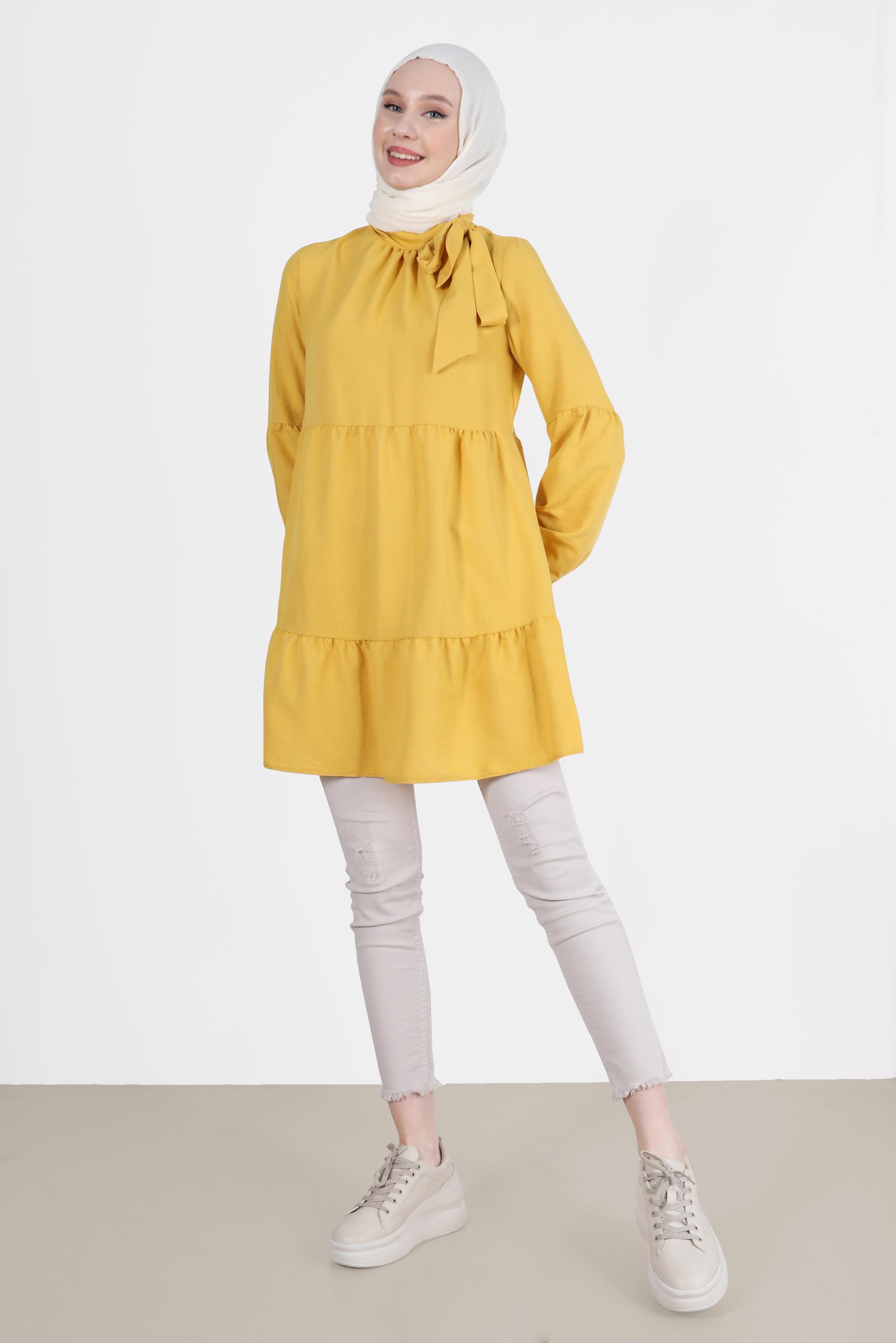 Tesettür giyim SARI BAĞLAMA DETAYLI TUNİK 42584 
