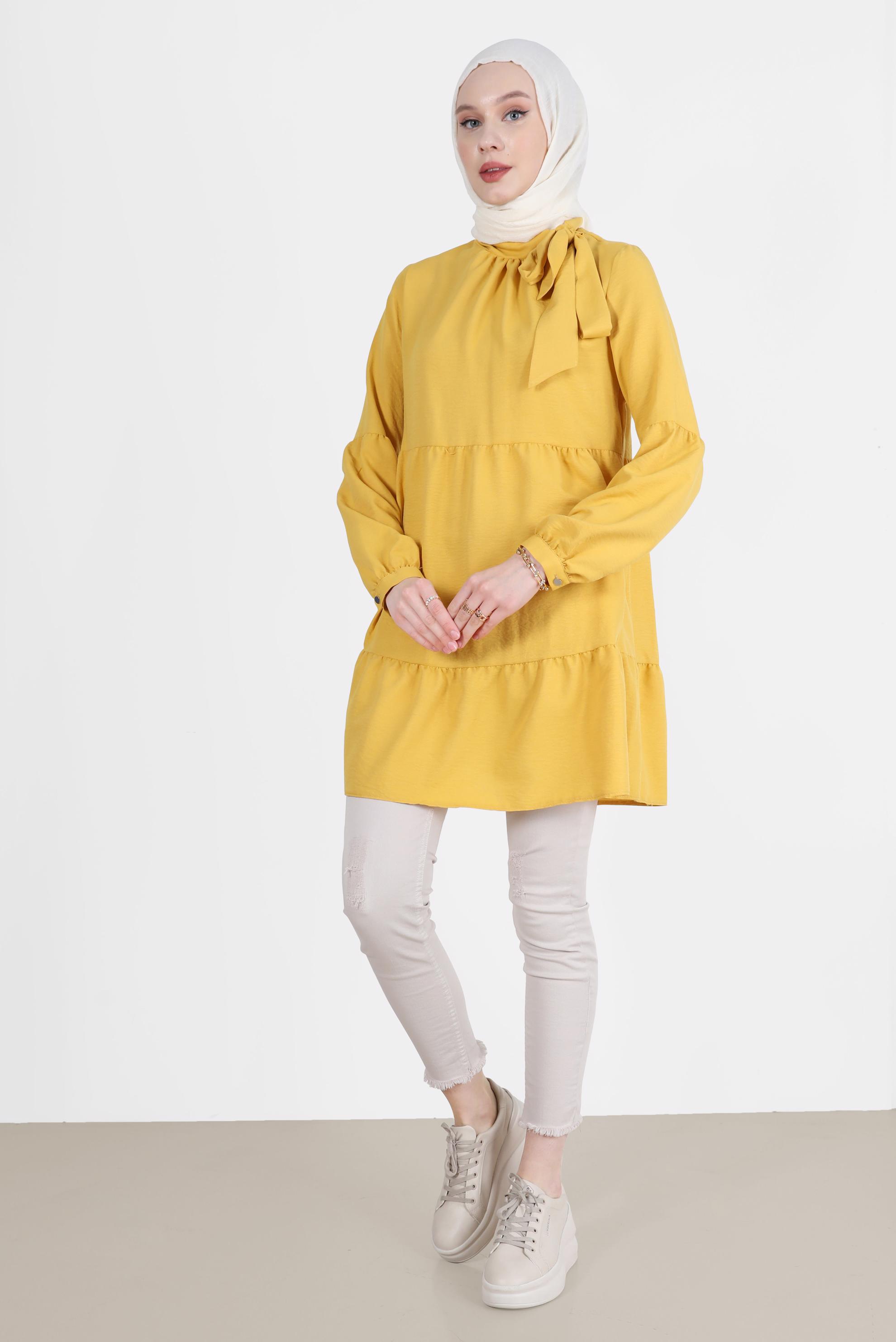 Tesettür giyim SARI BAĞLAMA DETAYLI TUNİK 42584 