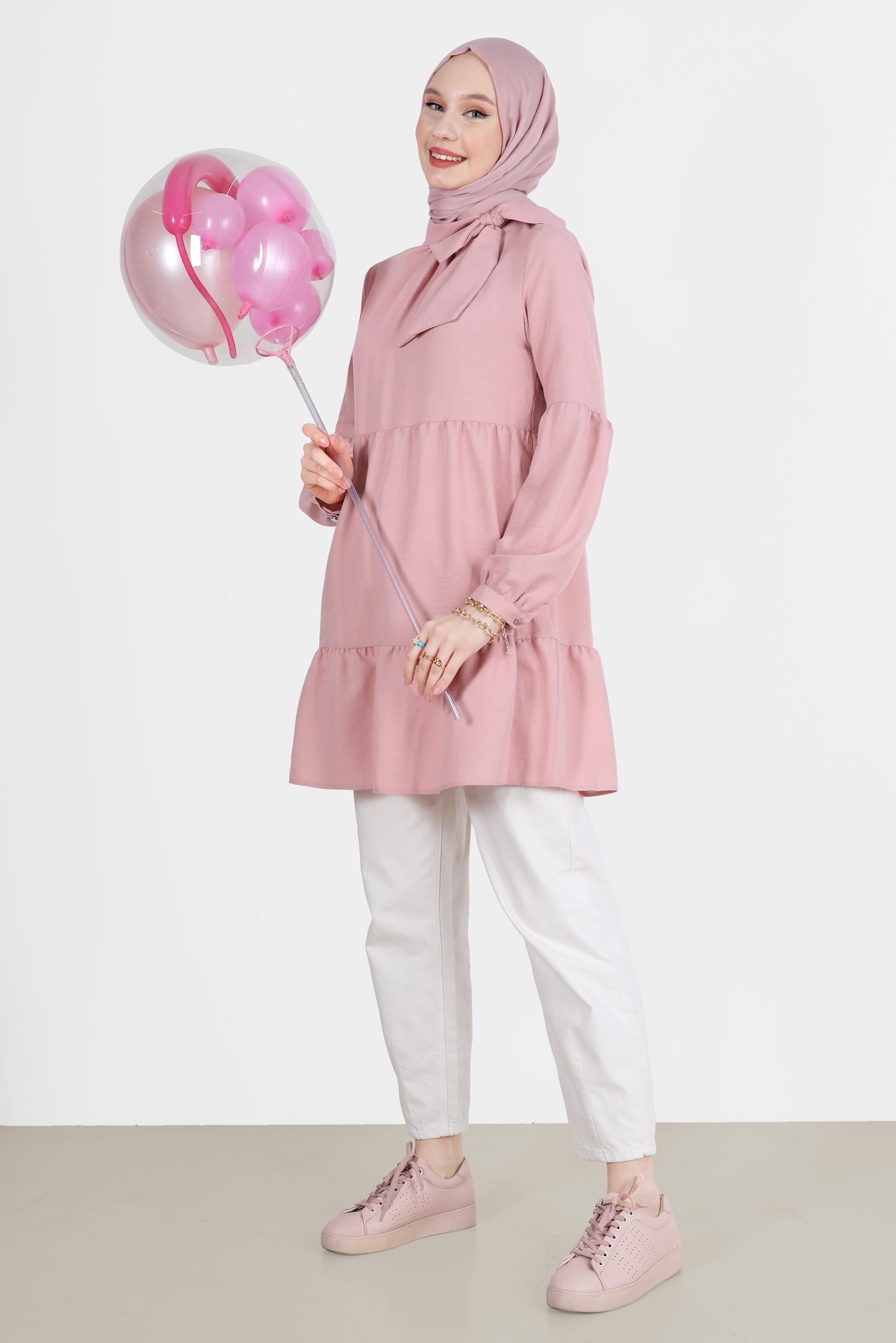 Tesettür giyim PUDRA BAĞLAMA DETAYLI TUNİK 42584 