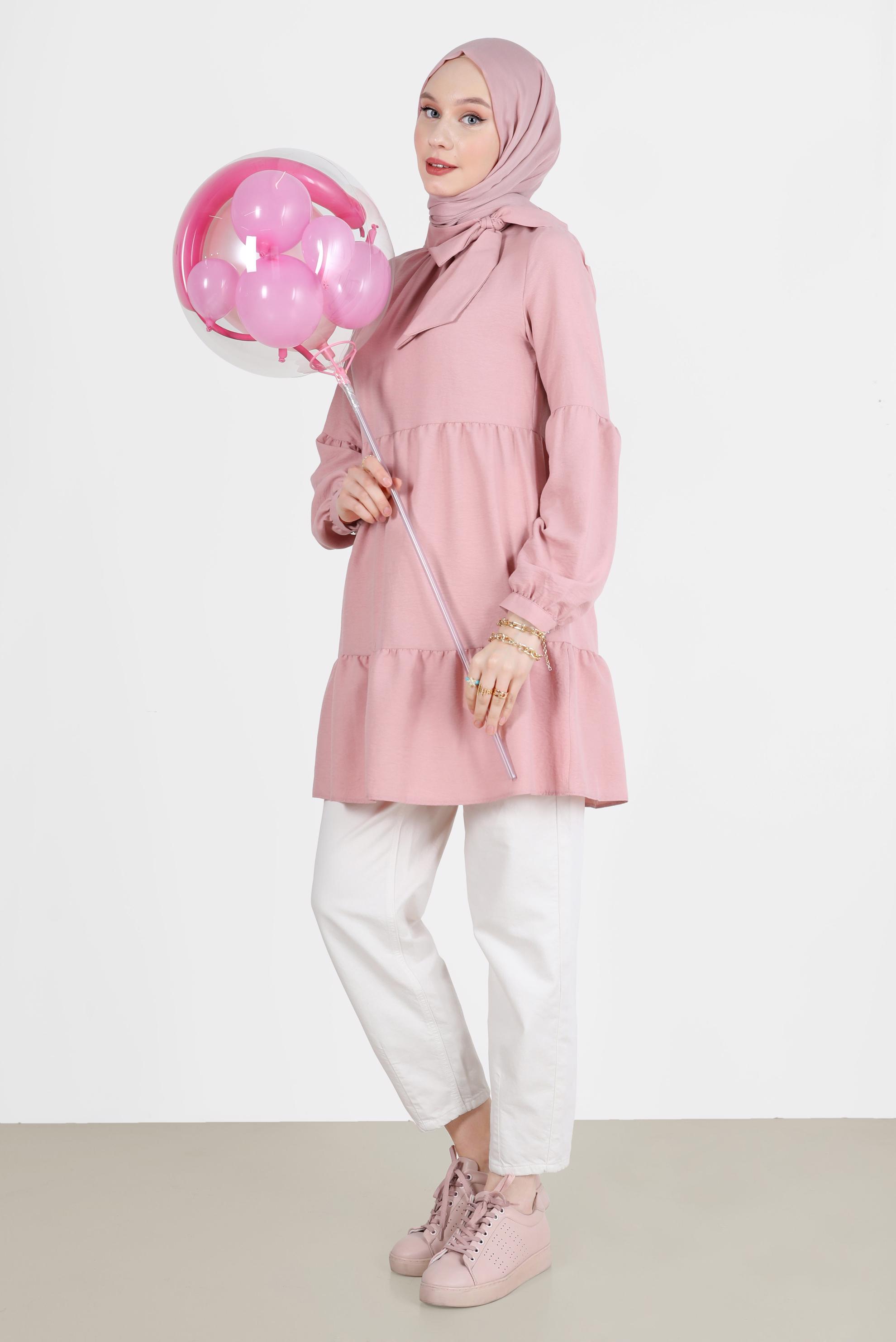 Tesettür giyim PUDRA BAĞLAMA DETAYLI TUNİK 42584 