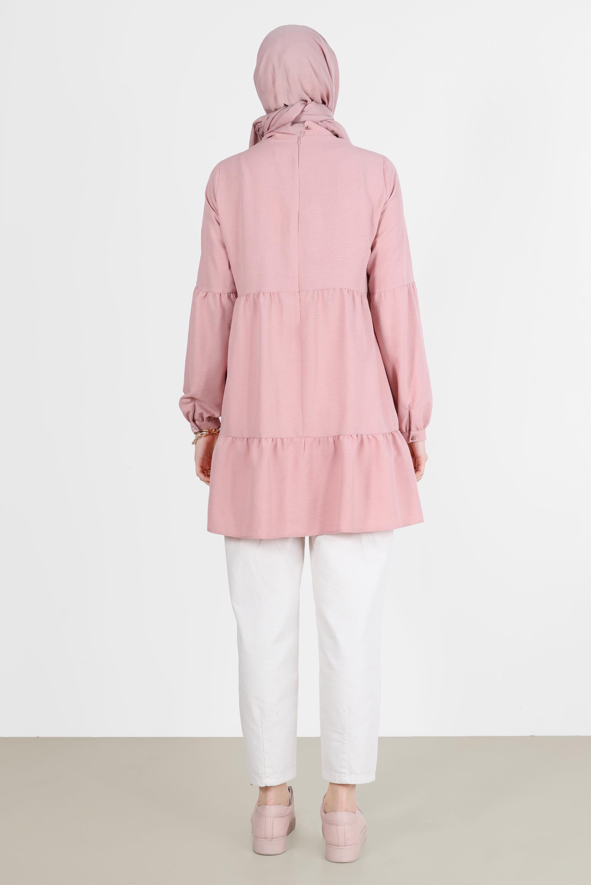 Tesettür giyim PUDRA BAĞLAMA DETAYLI TUNİK 42584 