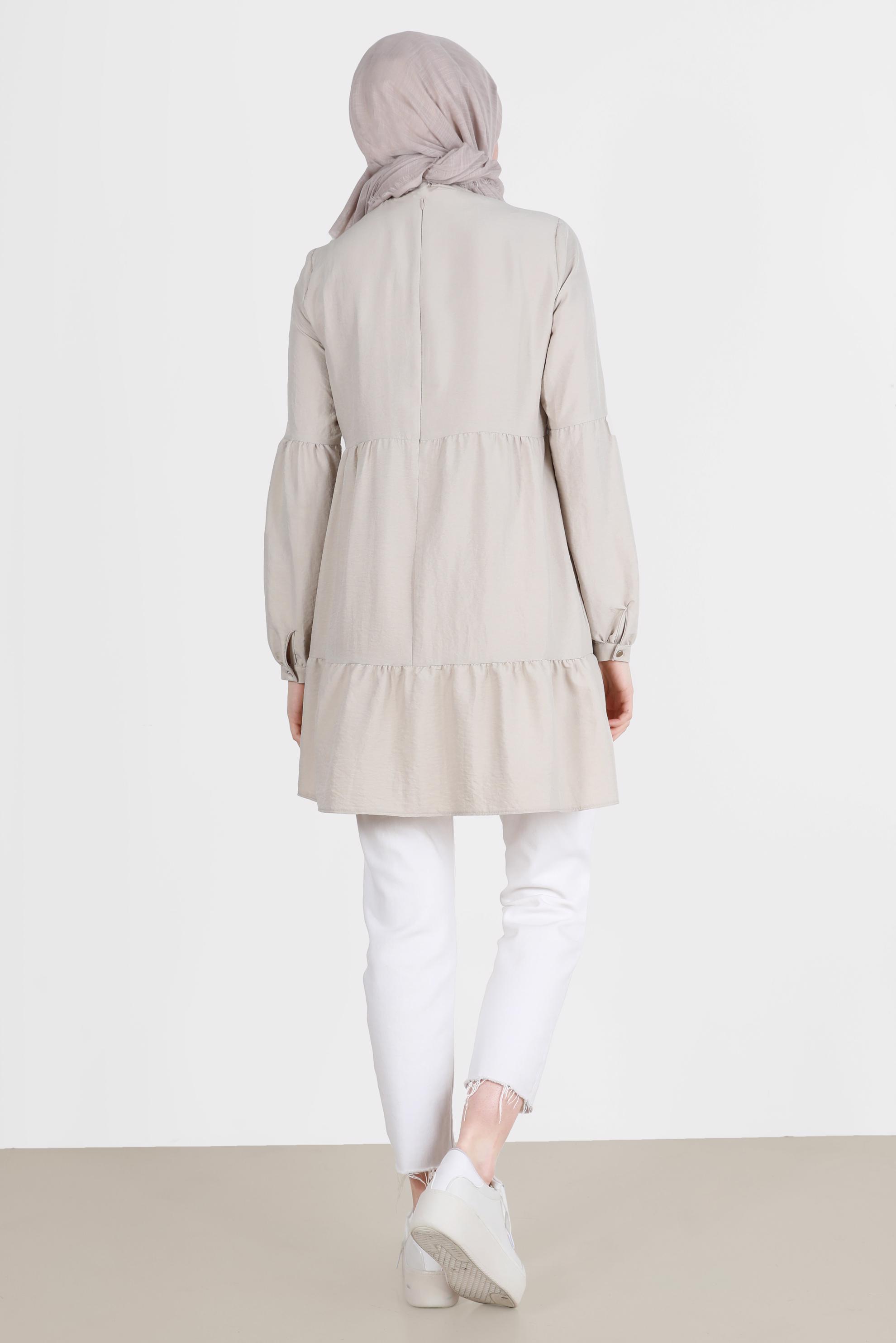 Tesettür giyim BEJ BAĞLAMA DETAYLI TUNİK 42584 