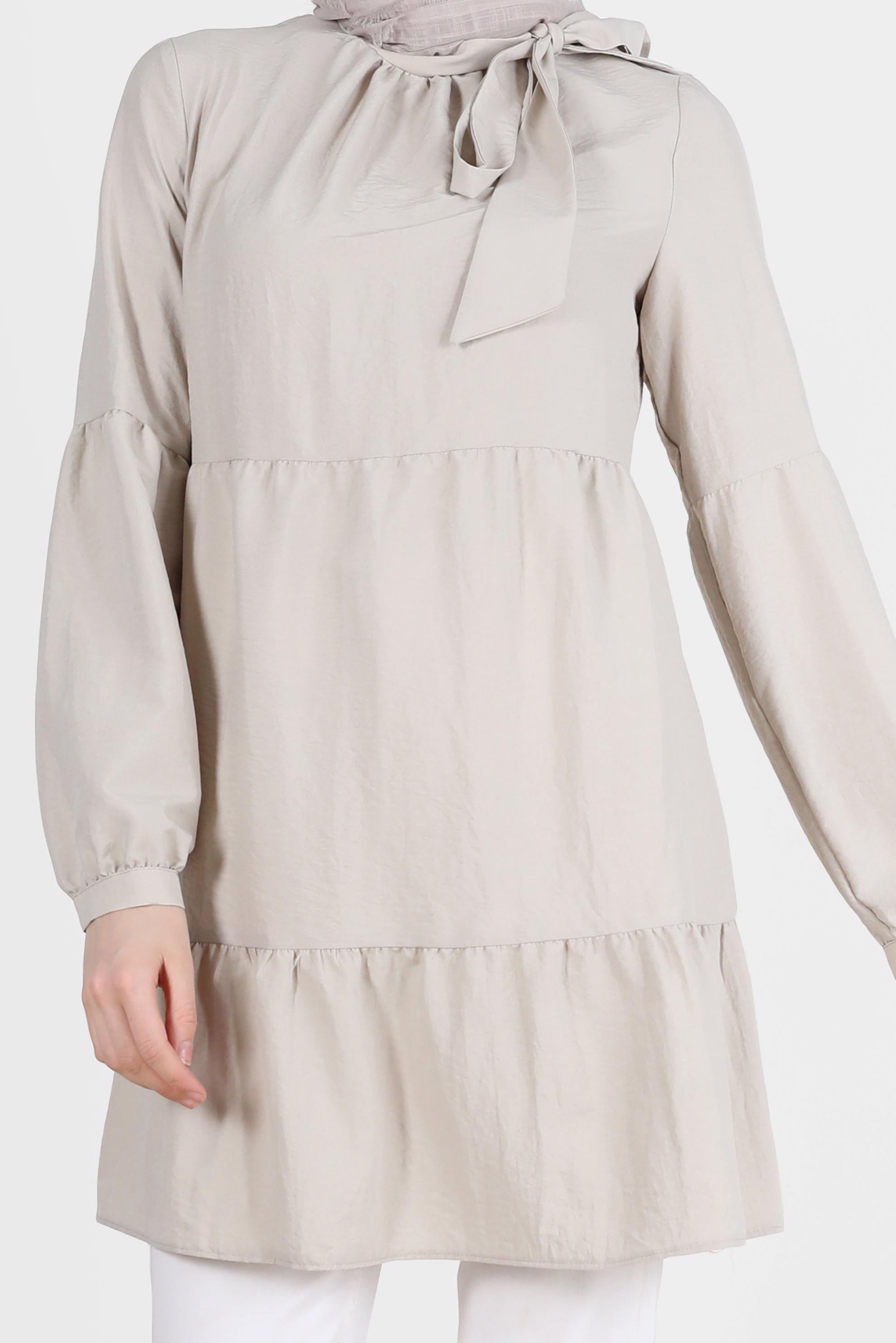 Tesettür giyim BEJ BAĞLAMA DETAYLI TUNİK 42584 