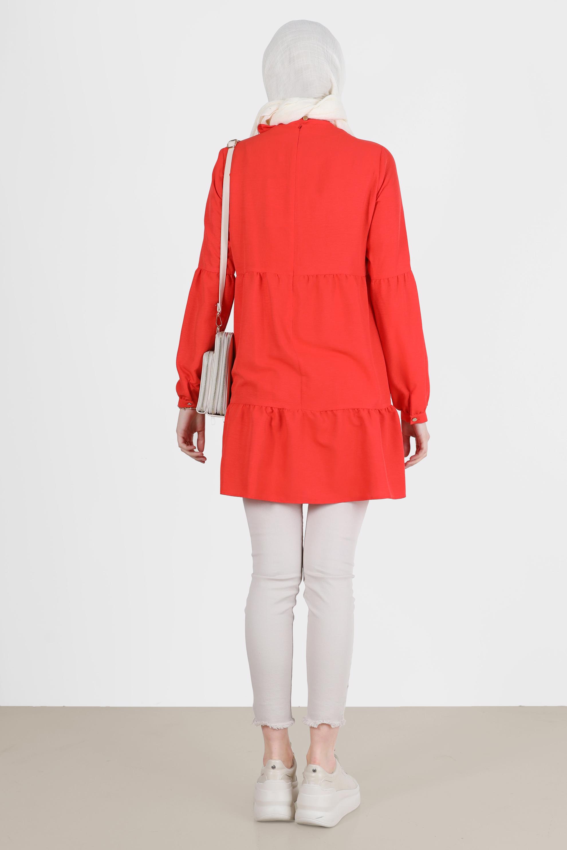 Tesettür giyim KIRMIZI BAĞLAMA DETAYLI TUNİK 42584 