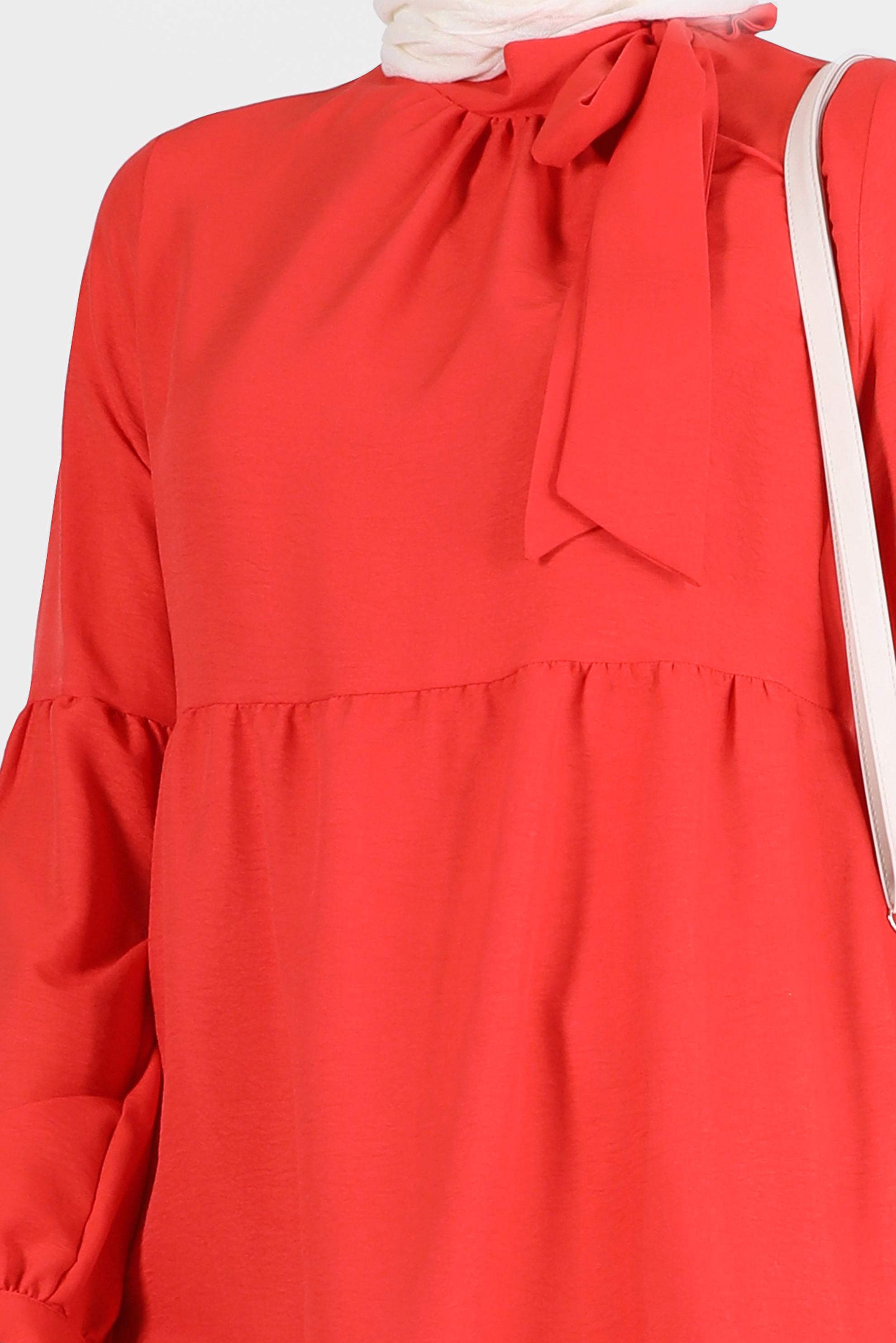 Tesettür giyim KIRMIZI BAĞLAMA DETAYLI TUNİK 42584 