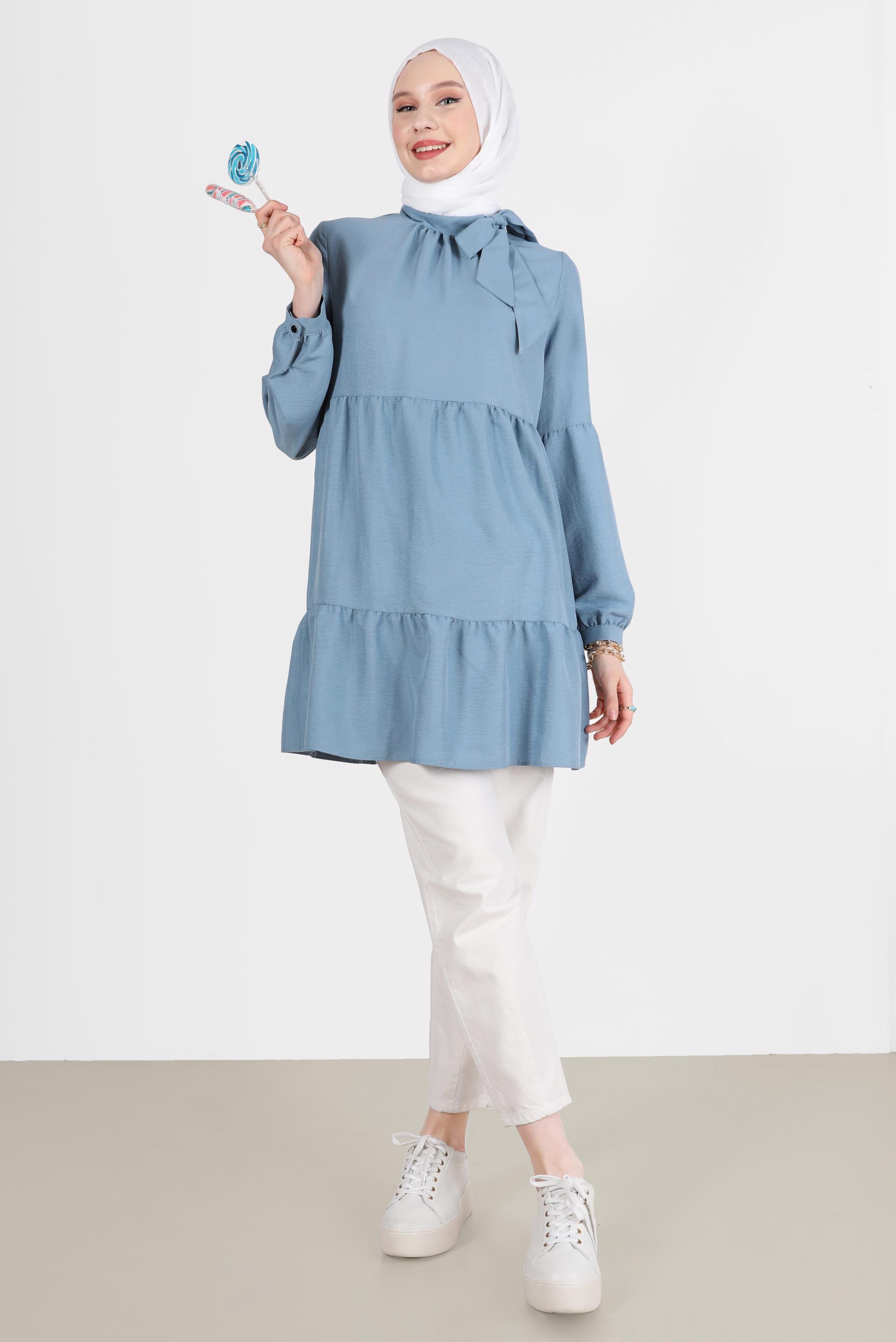 Tesettür giyim MAVİ BAĞLAMA DETAYLI TUNİK 42584 