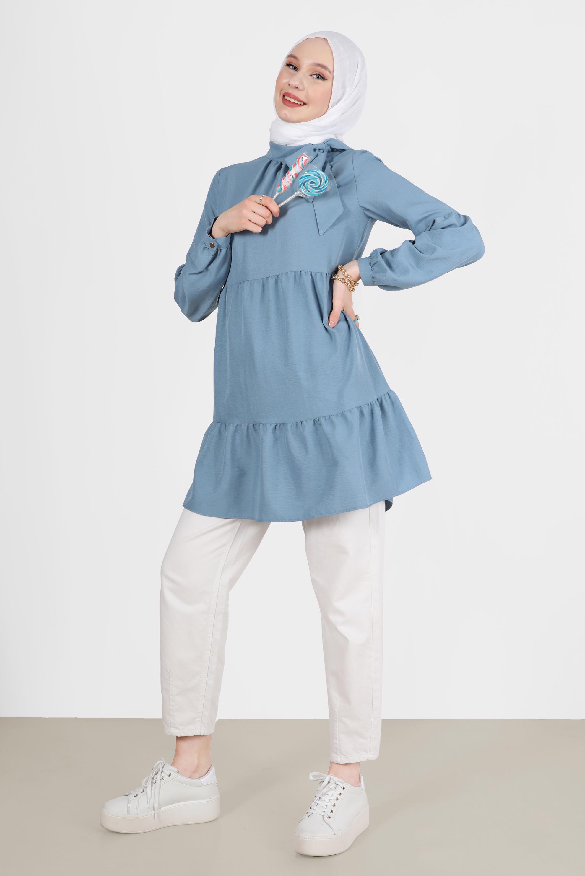 Tesettür giyim MAVİ BAĞLAMA DETAYLI TUNİK 42584 