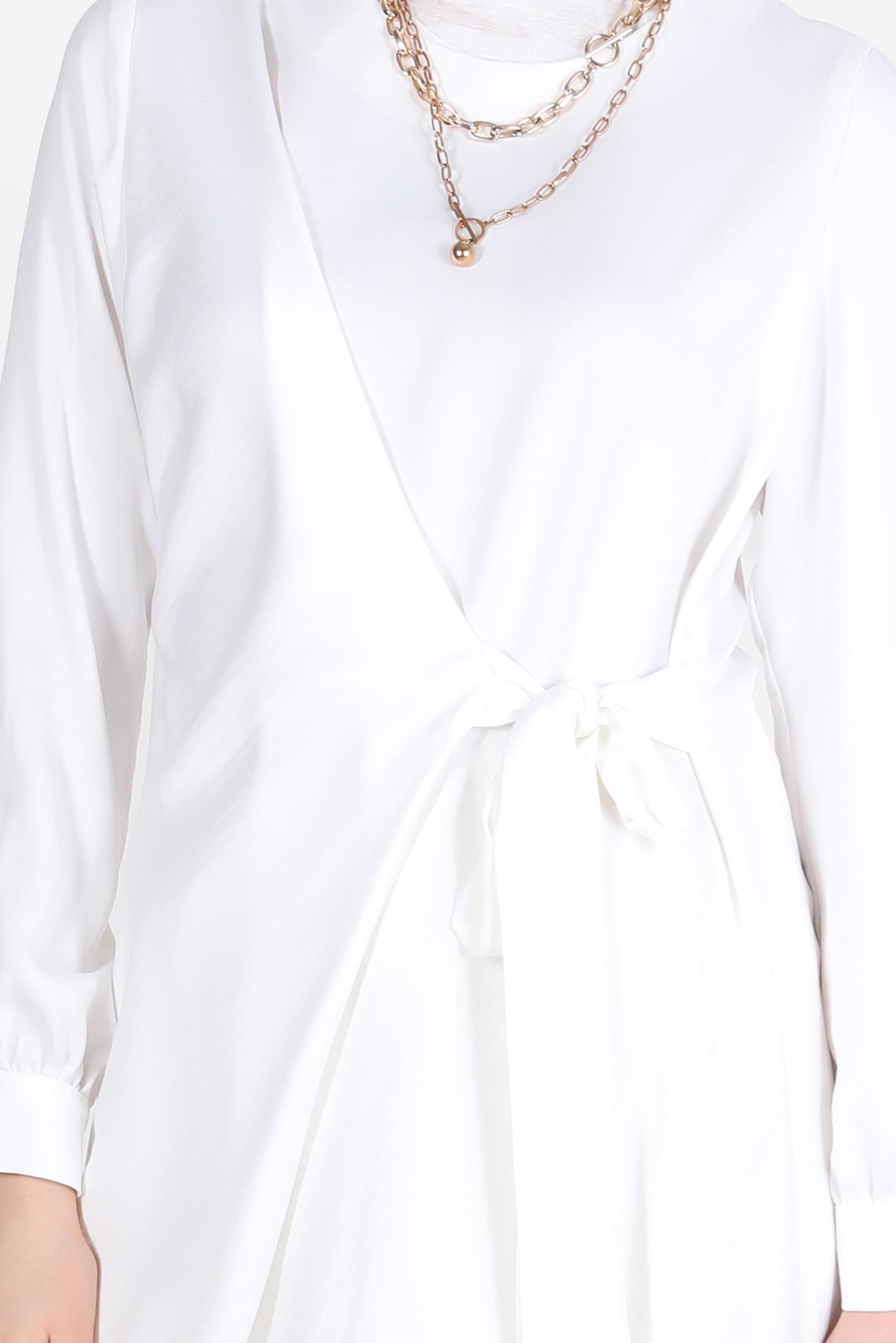 Tesettür giyim BEYAZ BAĞLAMA DETAYLI ARKADAN FERMUARLI TUNİK 42585 