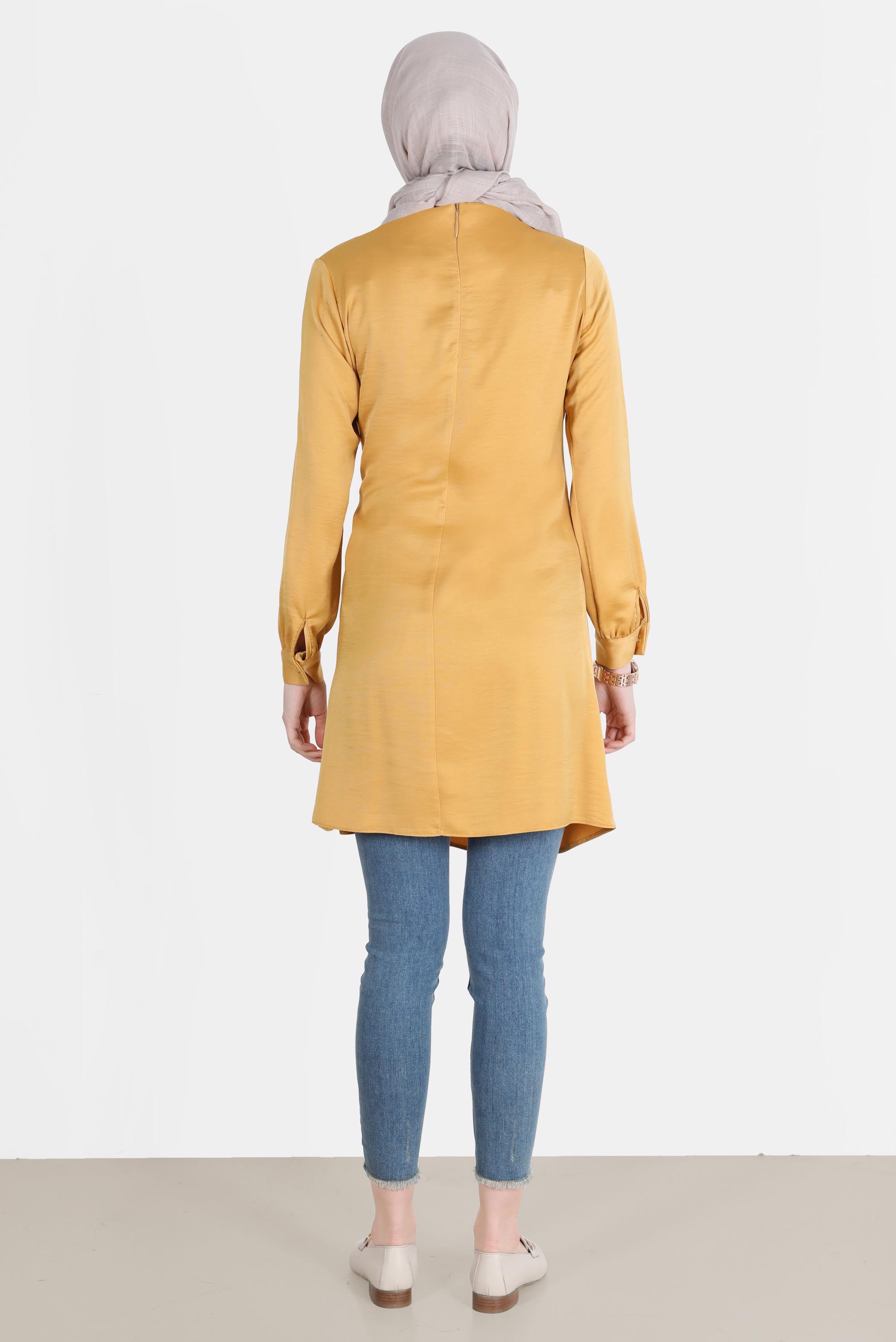 Tesettür giyim SARI BAĞLAMA DETAYLI ARKADAN FERMUARLI TUNİK 42585 