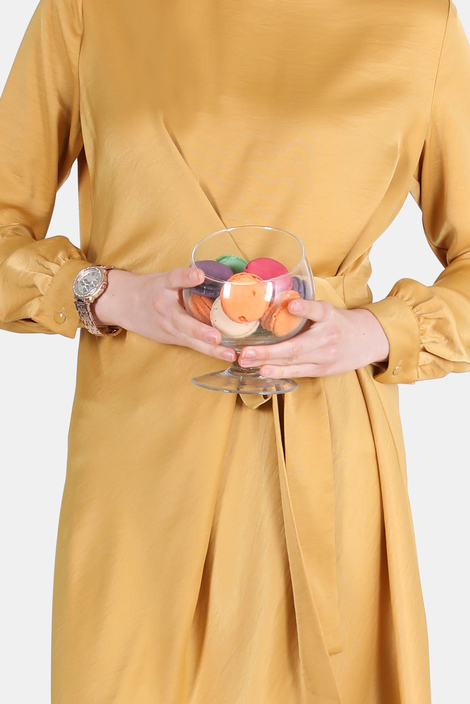 Tesettür giyim SARI BAĞLAMA DETAYLI ARKADAN FERMUARLI TUNİK 42585 