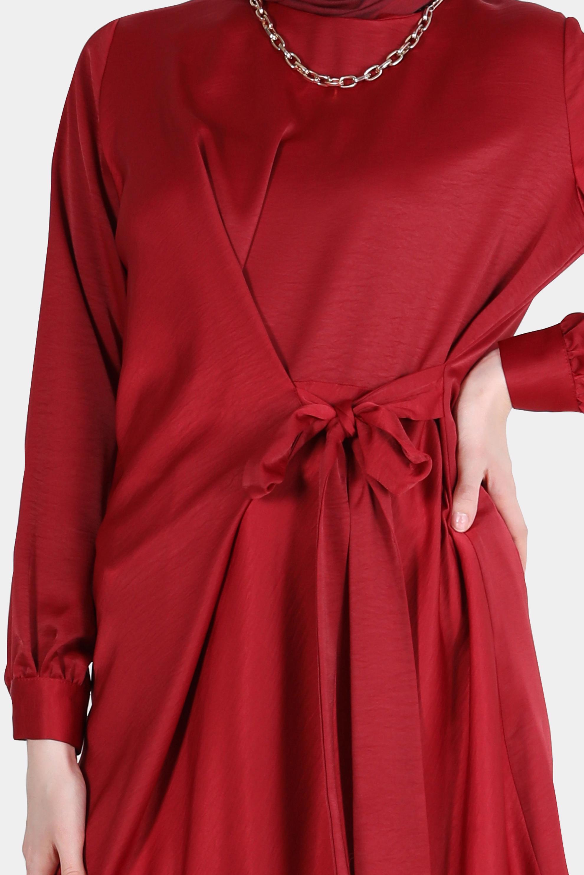 Tesettür giyim BORDO BAĞLAMA DETAYLI ARKADAN FERMUARLI TUNİK 42585 