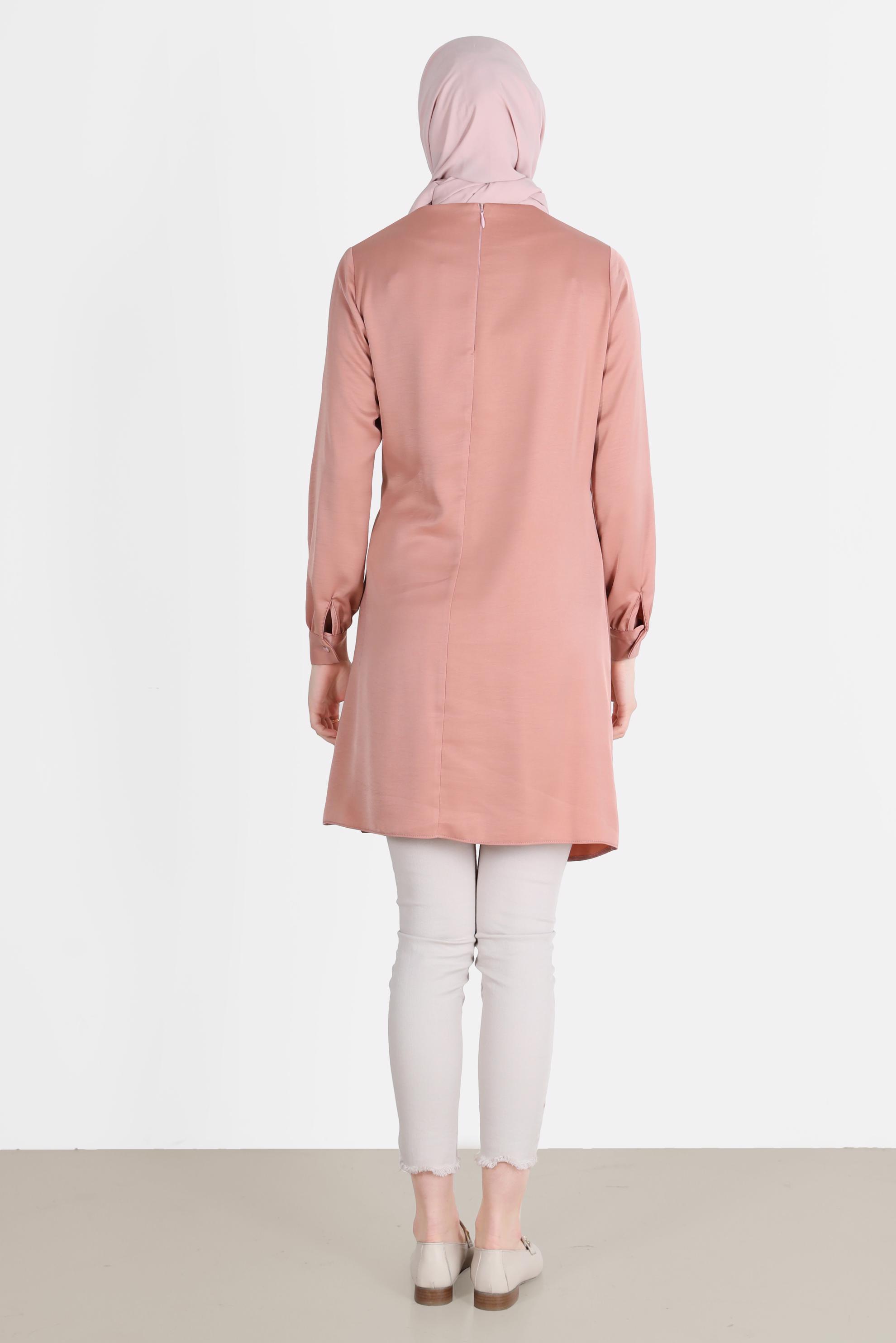 Tesettür giyim PUDRA BAĞLAMA DETAYLI ARKADAN FERMUARLI TUNİK 42585 