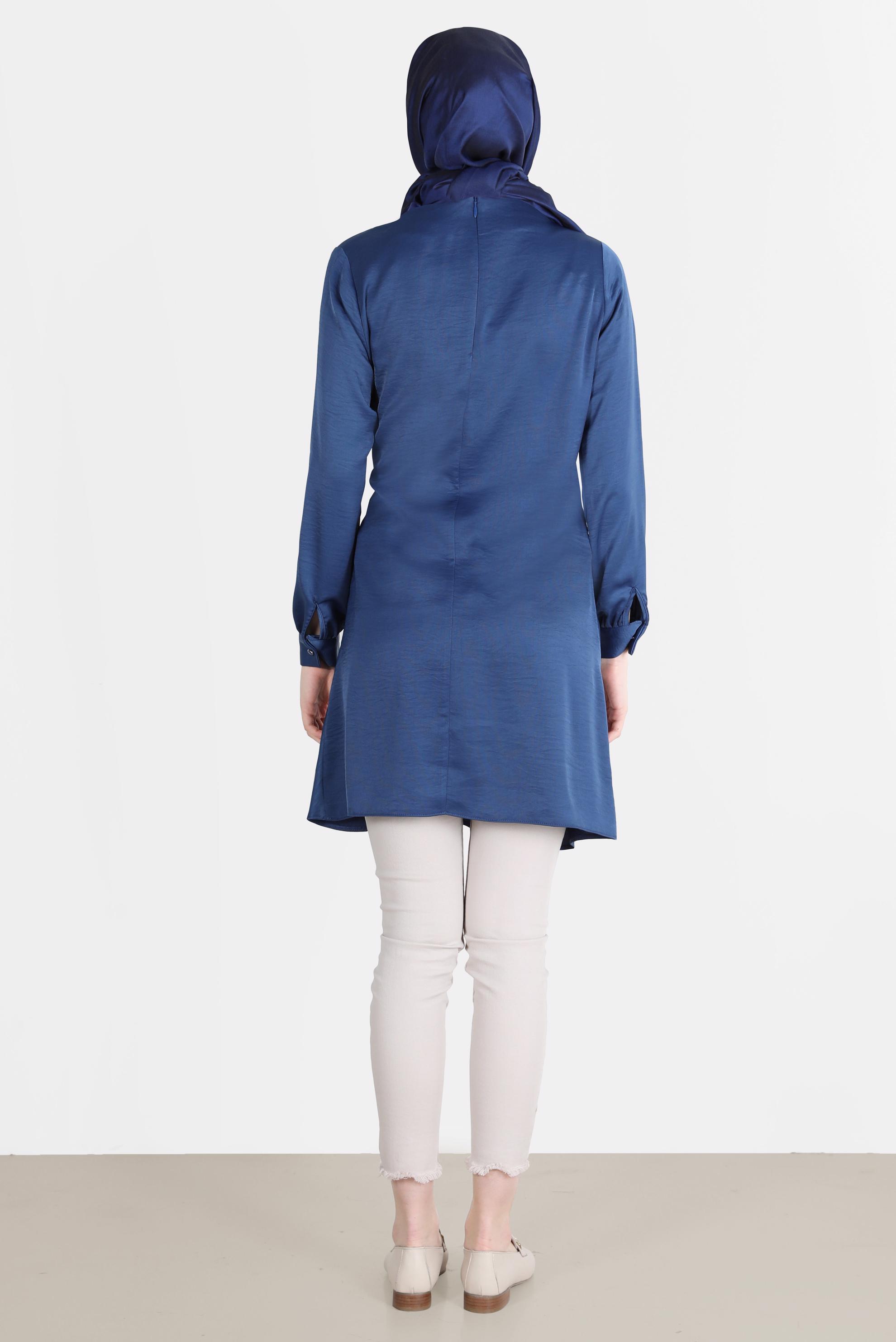 Tesettür giyim LACİVERT BAĞLAMA DETAYLI ARKADAN FERMUARLI TUNİK 42585 