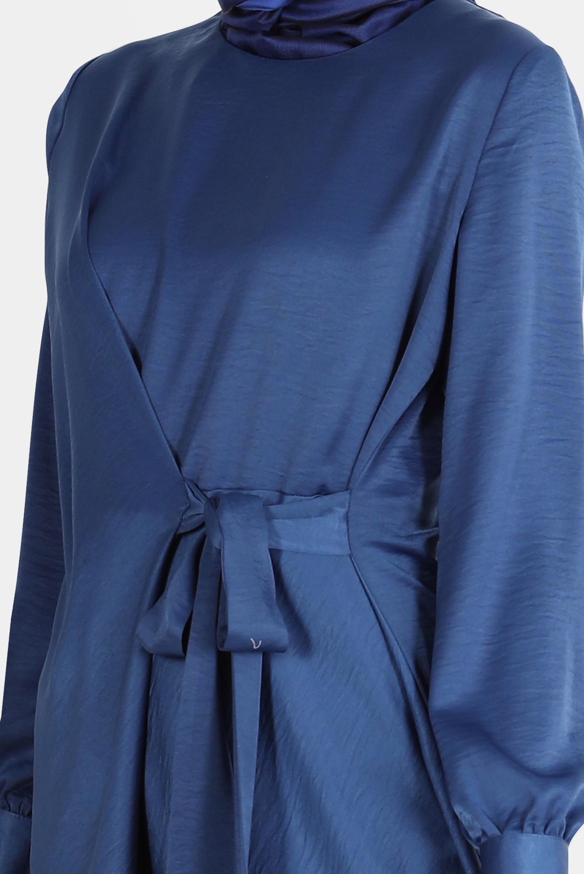 Tesettür giyim LACİVERT BAĞLAMA DETAYLI ARKADAN FERMUARLI TUNİK 42585 