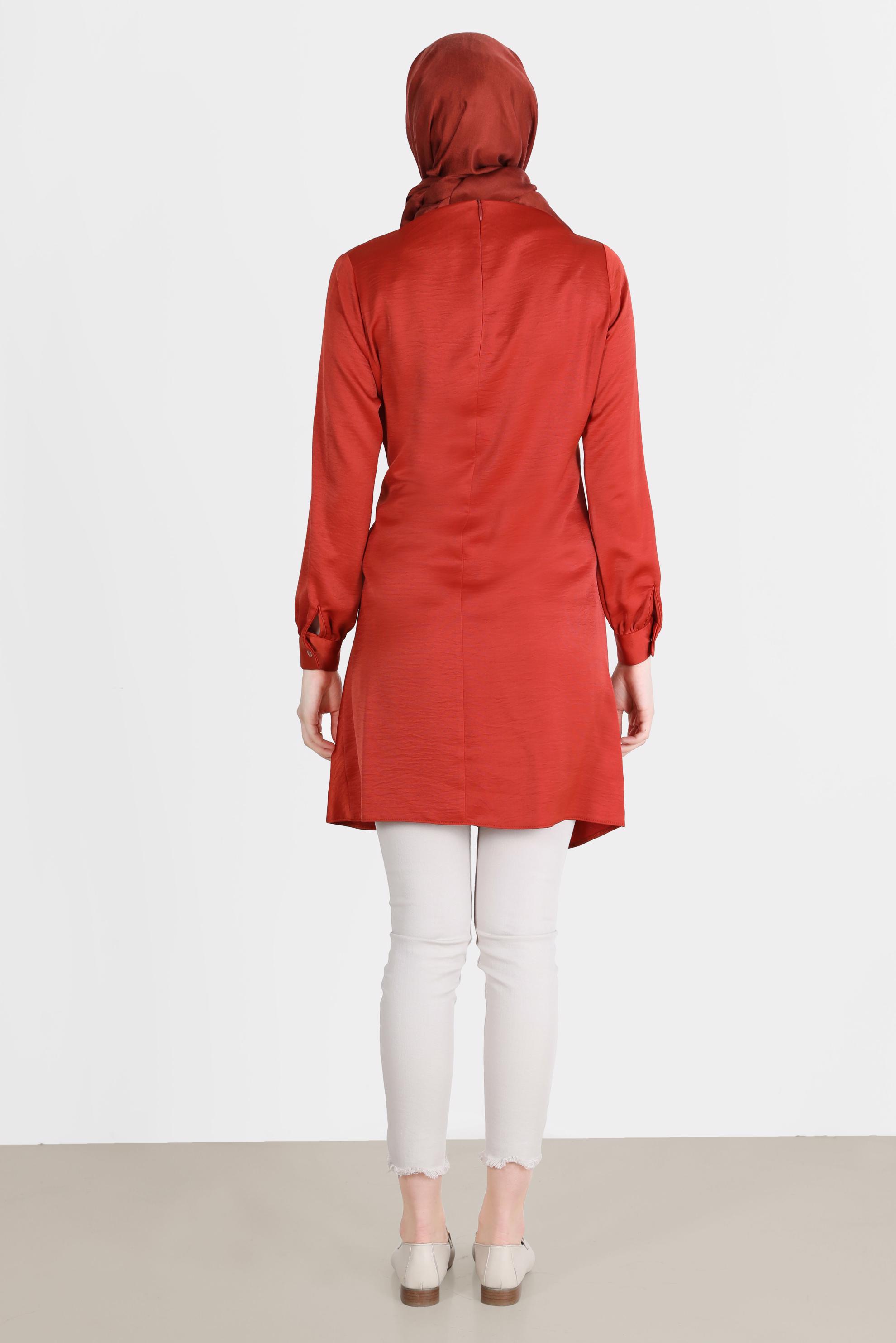 Tesettür giyim KAHVE BAĞLAMA DETAYLI ARKADAN FERMUARLI TUNİK 42585 