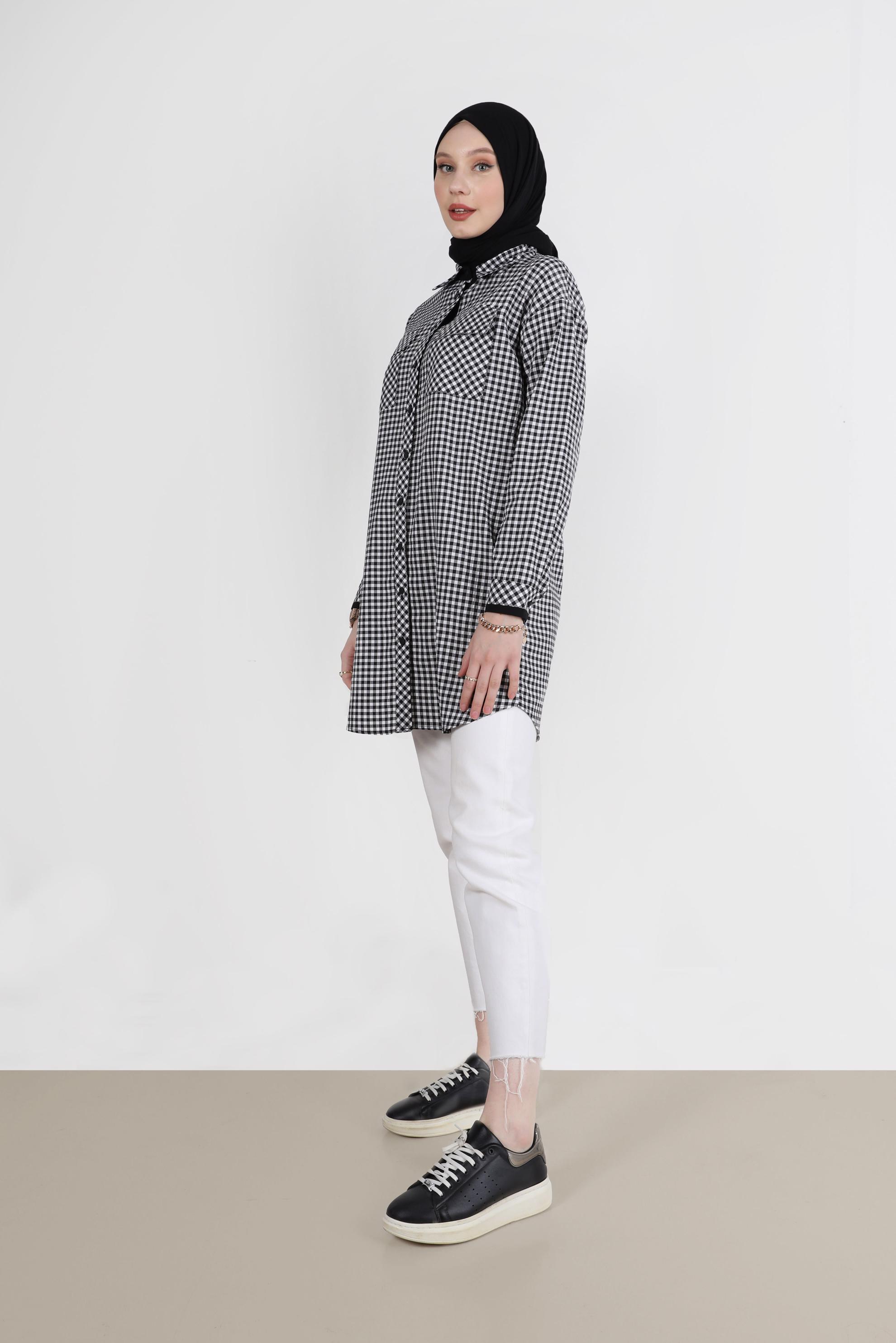 Tesettür giyim SİYAH DÜĞMELİ PÖTİKARE TUNİK 42586 