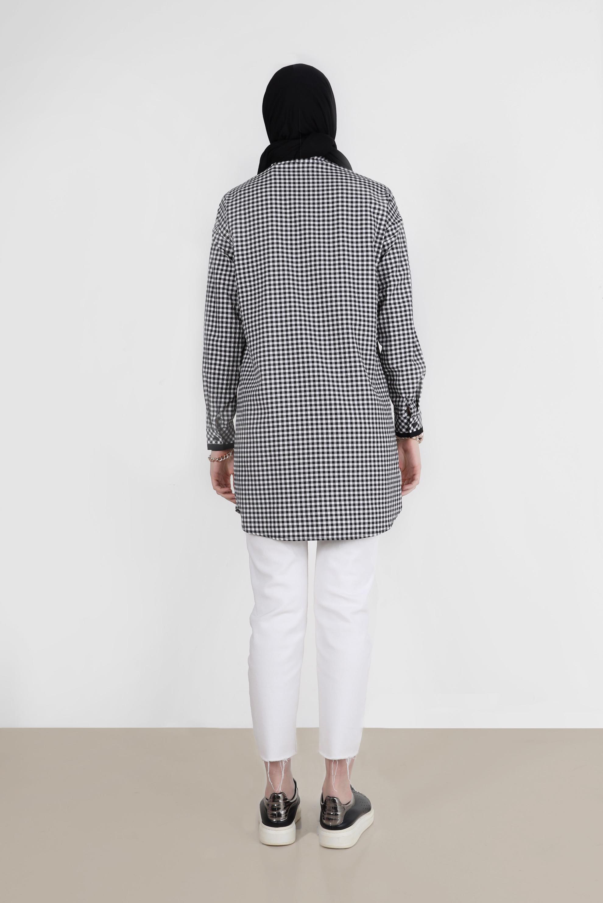 Tesettür giyim SİYAH DÜĞMELİ PÖTİKARE TUNİK 42586 