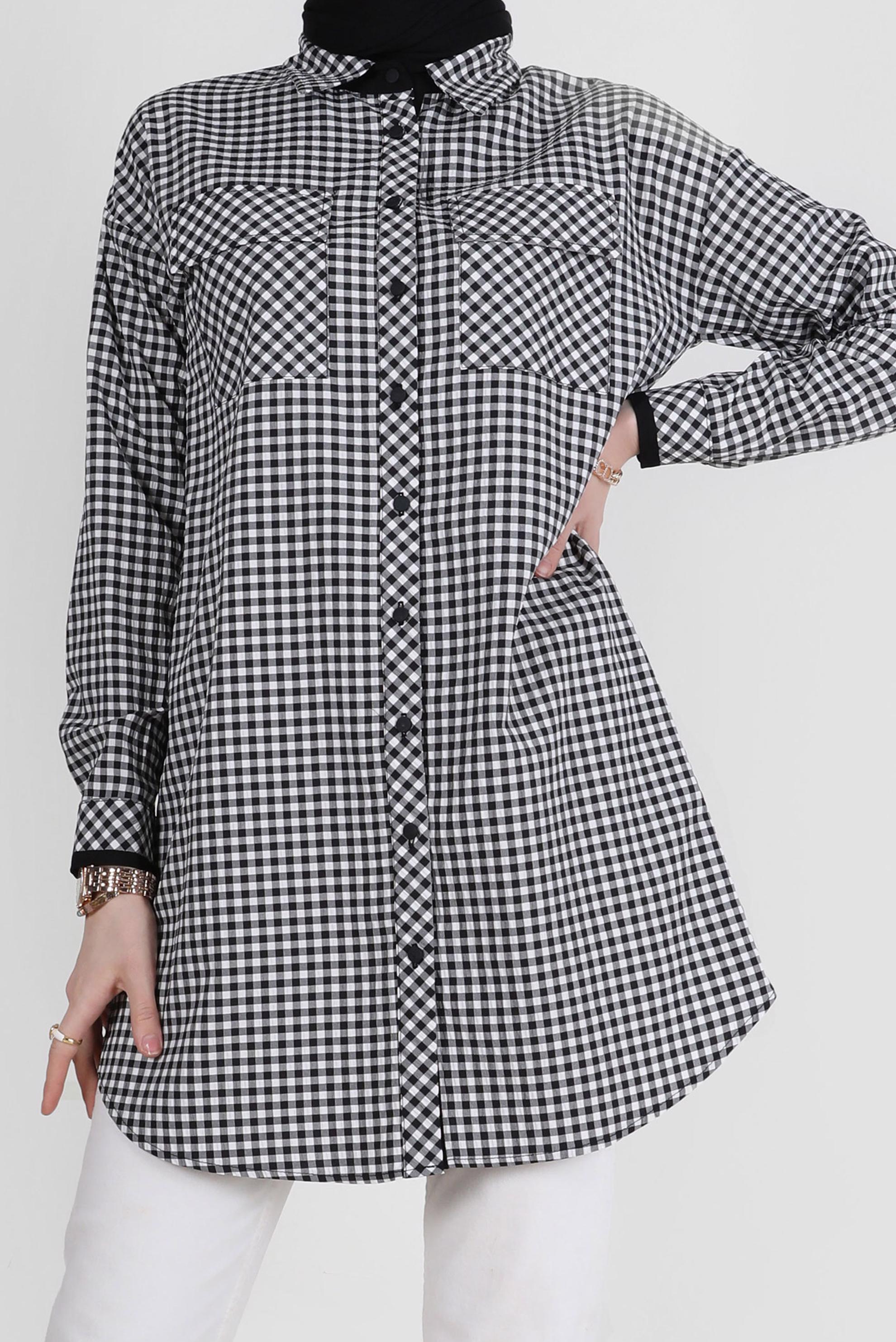 Tesettür giyim SİYAH DÜĞMELİ PÖTİKARE TUNİK 42586 