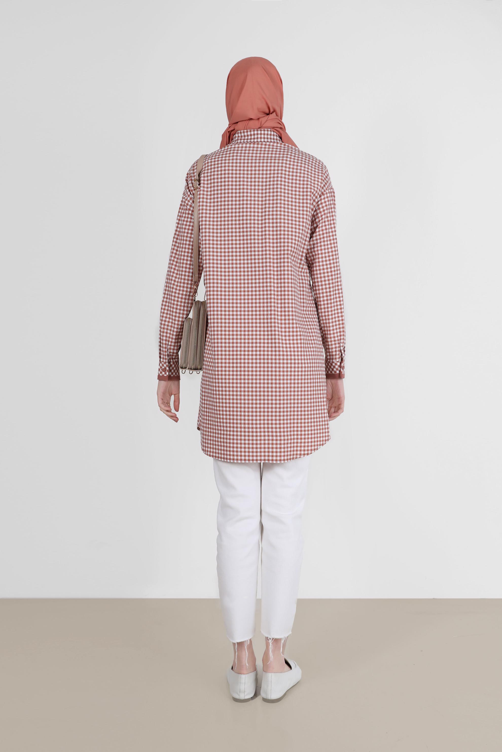 Tesettür giyim TURUNCU DÜĞMELİ PÖTİKARE TUNİK 42586 