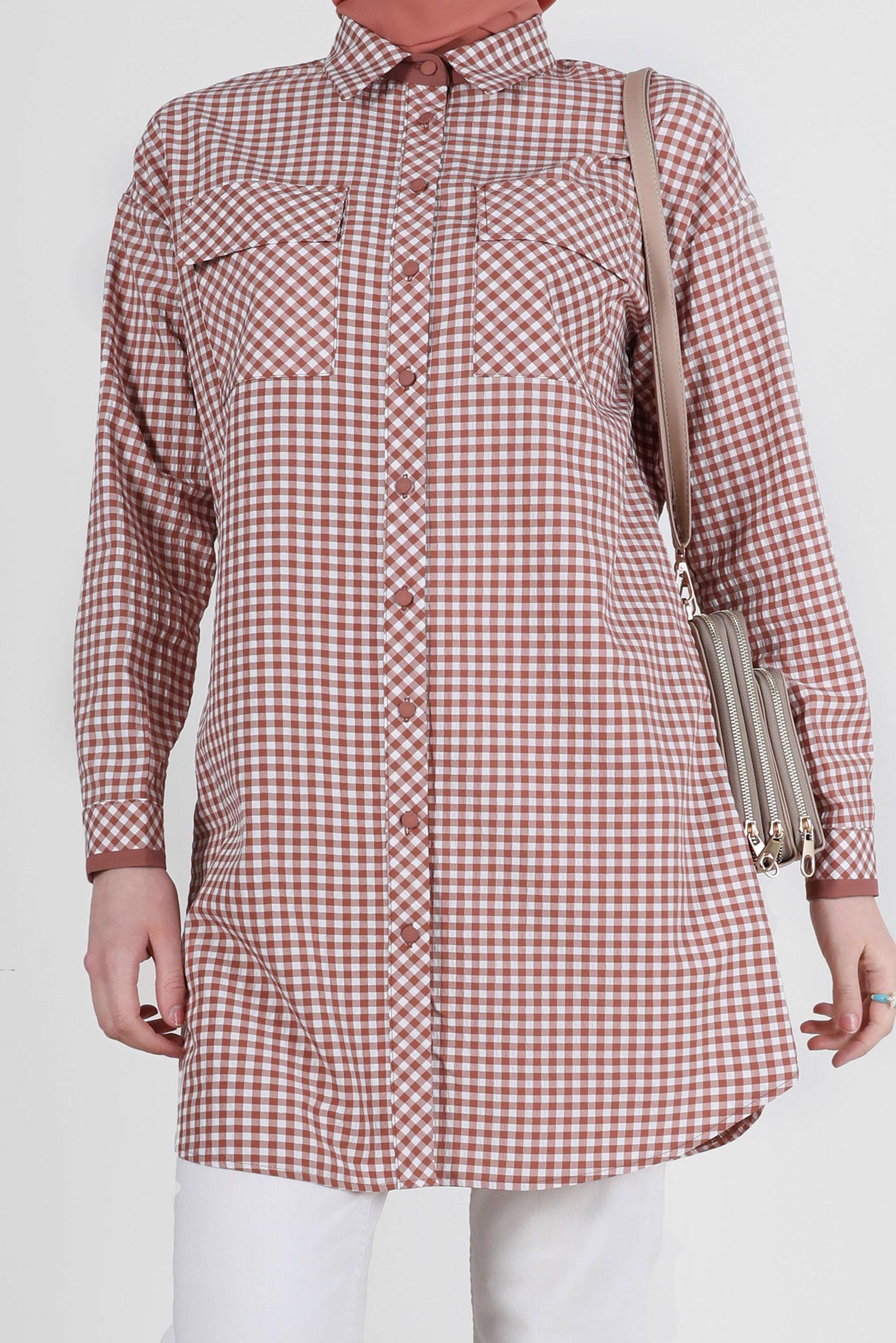 Tesettür giyim TURUNCU DÜĞMELİ PÖTİKARE TUNİK 42586 