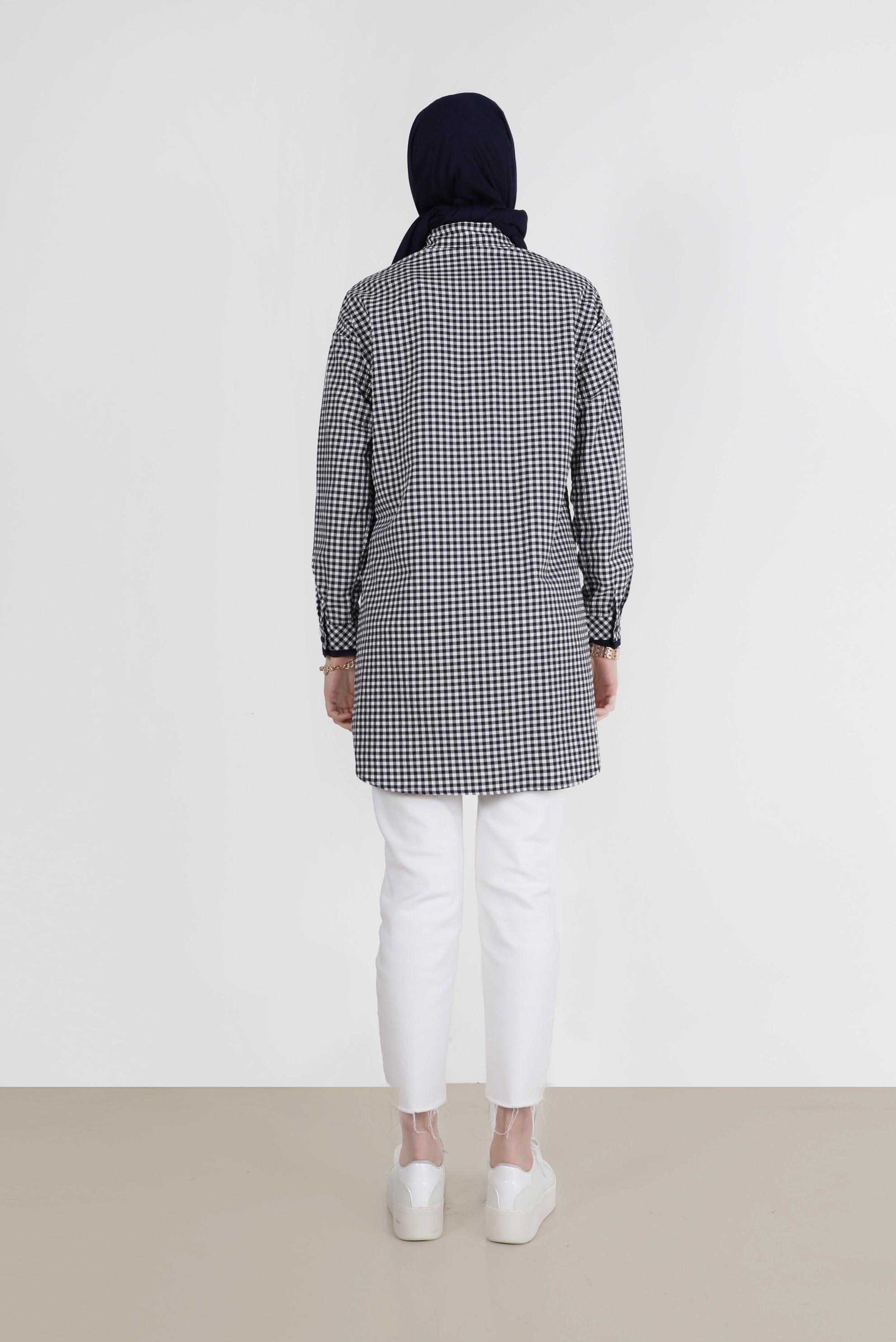 Tesettür giyim LACİVERT DÜĞMELİ PÖTİKARE TUNİK 42586 