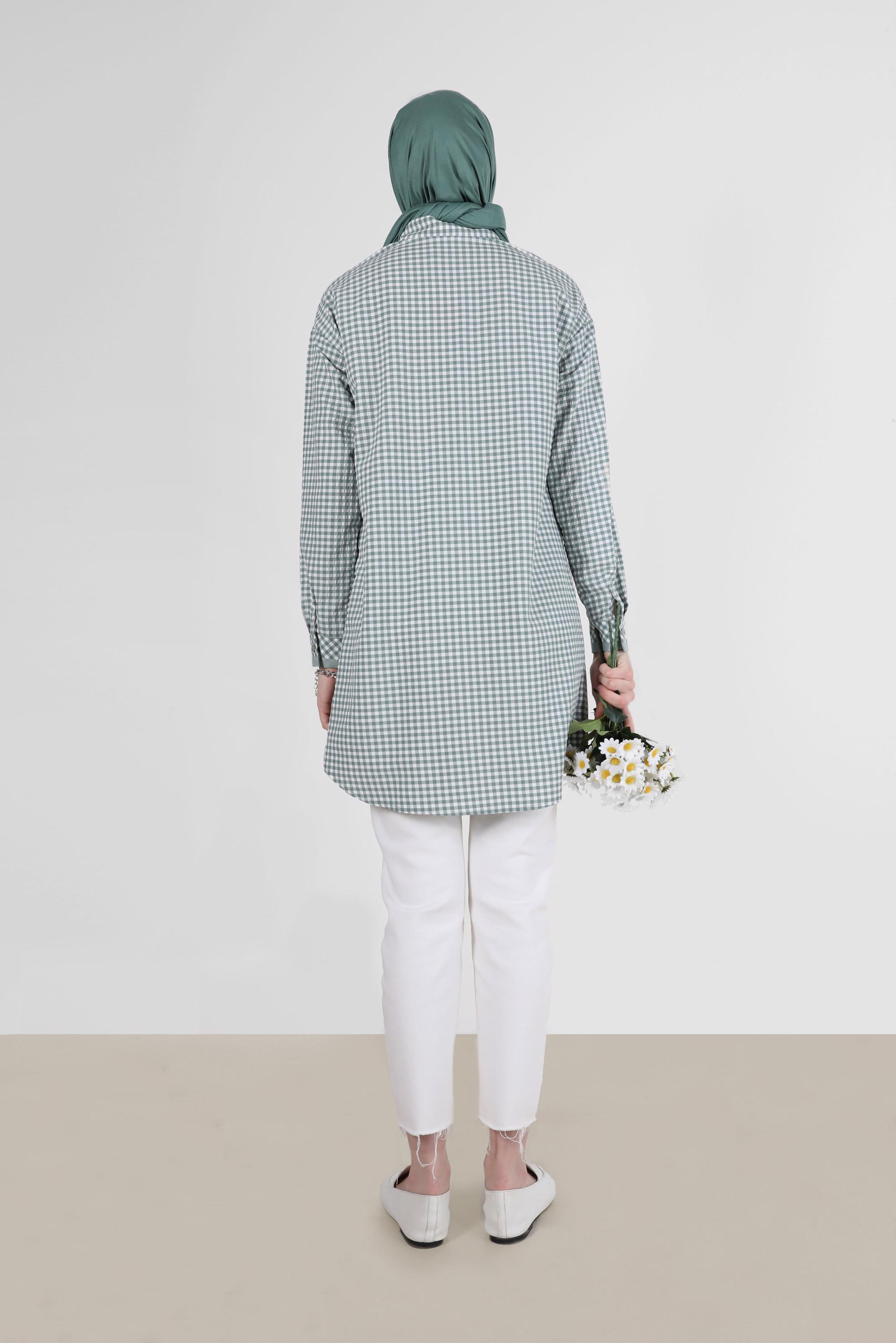 Tesettür giyim YEŞİL DÜĞMELİ PÖTİKARE TUNİK 42586 