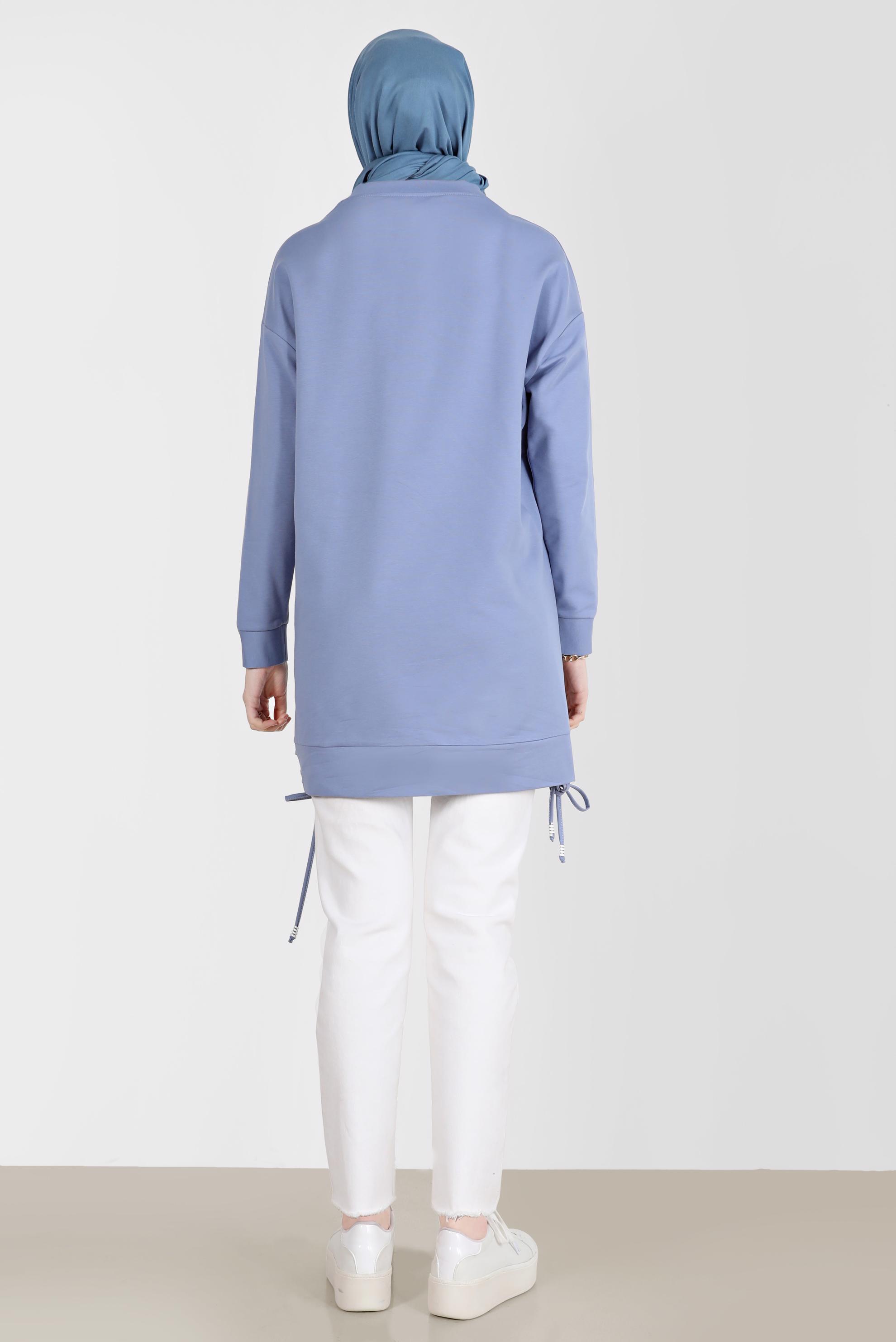 Tesettür giyim MAVİ KUŞGÖZÜ DETAYLI BASKILI TUNİK 42597 