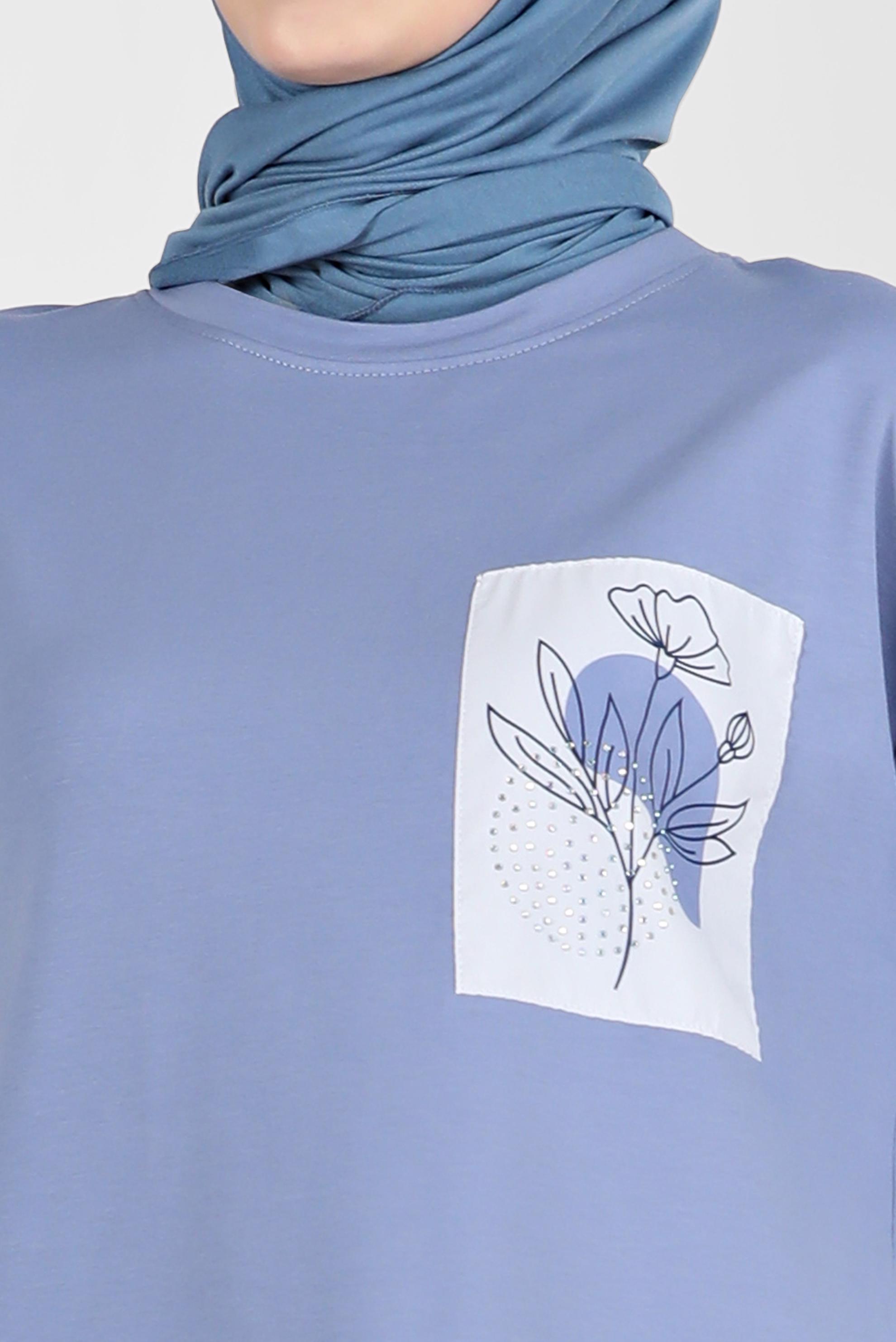 Tesettür giyim MAVİ KUŞGÖZÜ DETAYLI BASKILI TUNİK 42597 