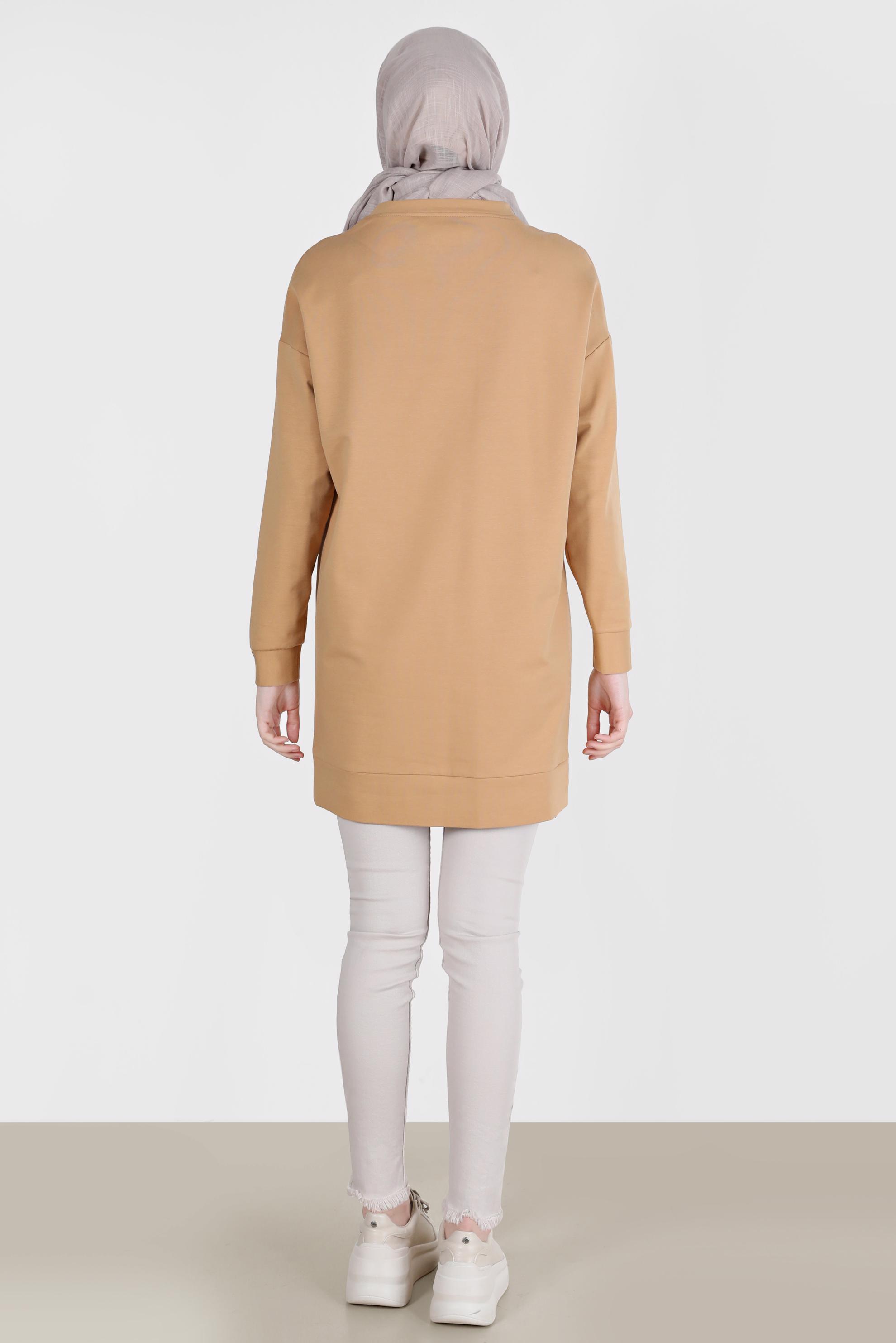 Tesettür giyim KAHVE KUŞGÖZÜ DETAYLI BASKILI TUNİK 42597 