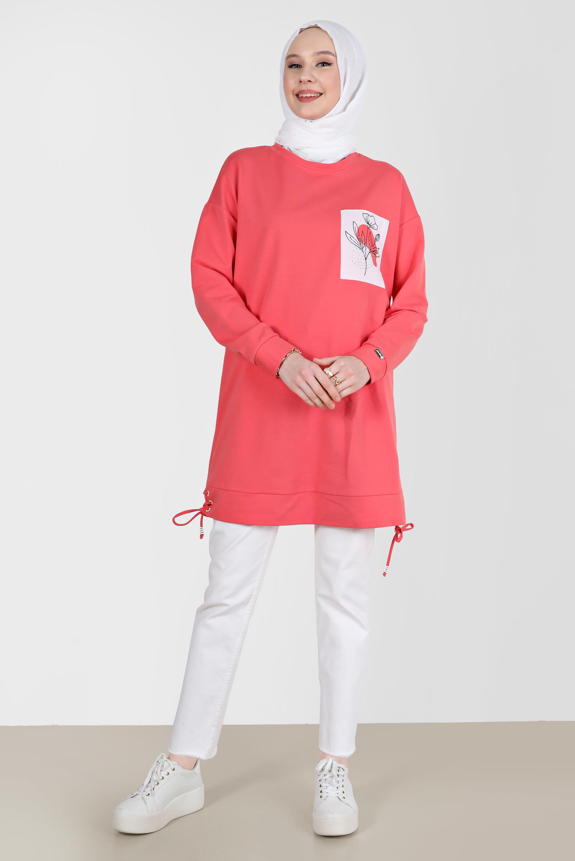 Tesettür giyim MERCAN KUŞGÖZÜ DETAYLI BASKILI TUNİK 42597 