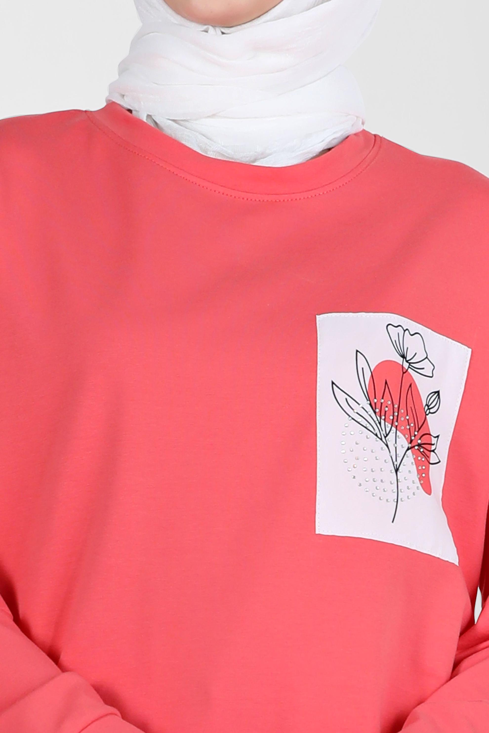 Tesettür giyim MERCAN KUŞGÖZÜ DETAYLI BASKILI TUNİK 42597 