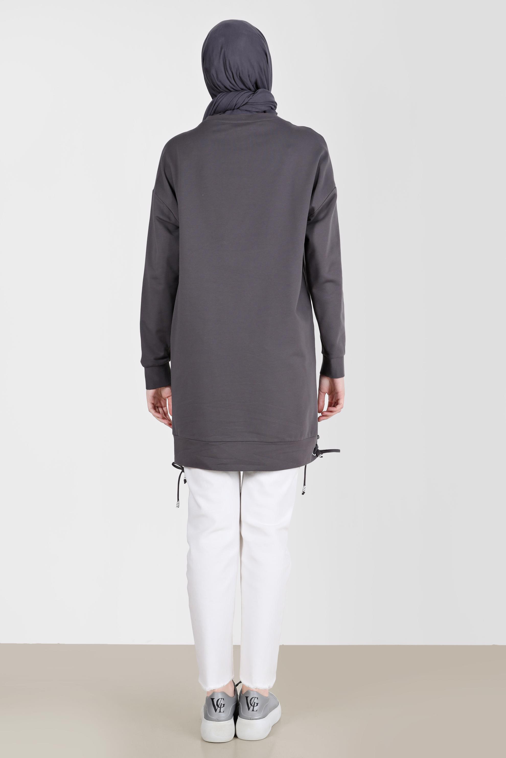 Tesettür giyim GRİ KUŞGÖZÜ DETAYLI BASKILI TUNİK 42597 