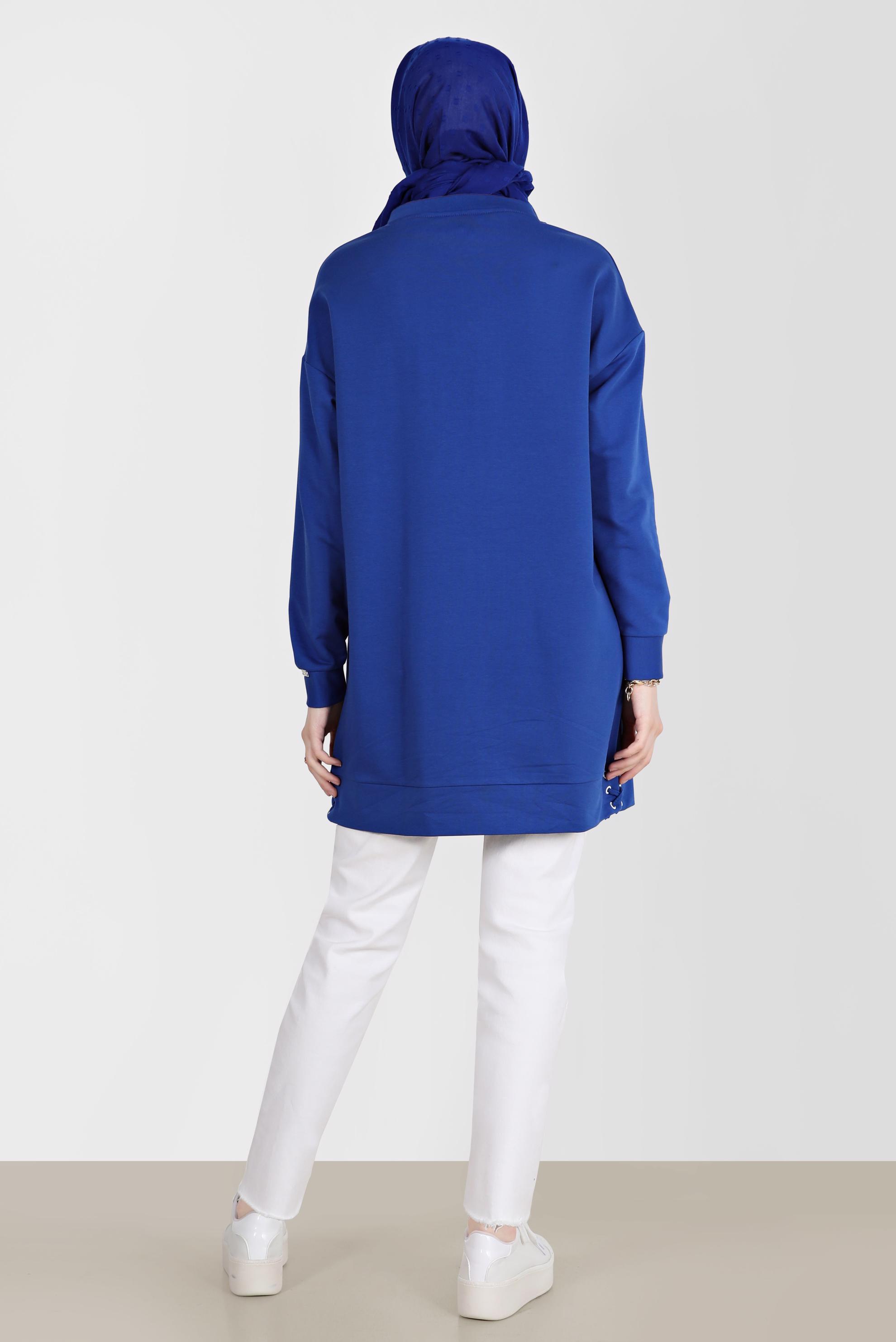 Tesettür giyim LACİVERT KUŞGÖZÜ DETAYLI BASKILI TUNİK 42597 