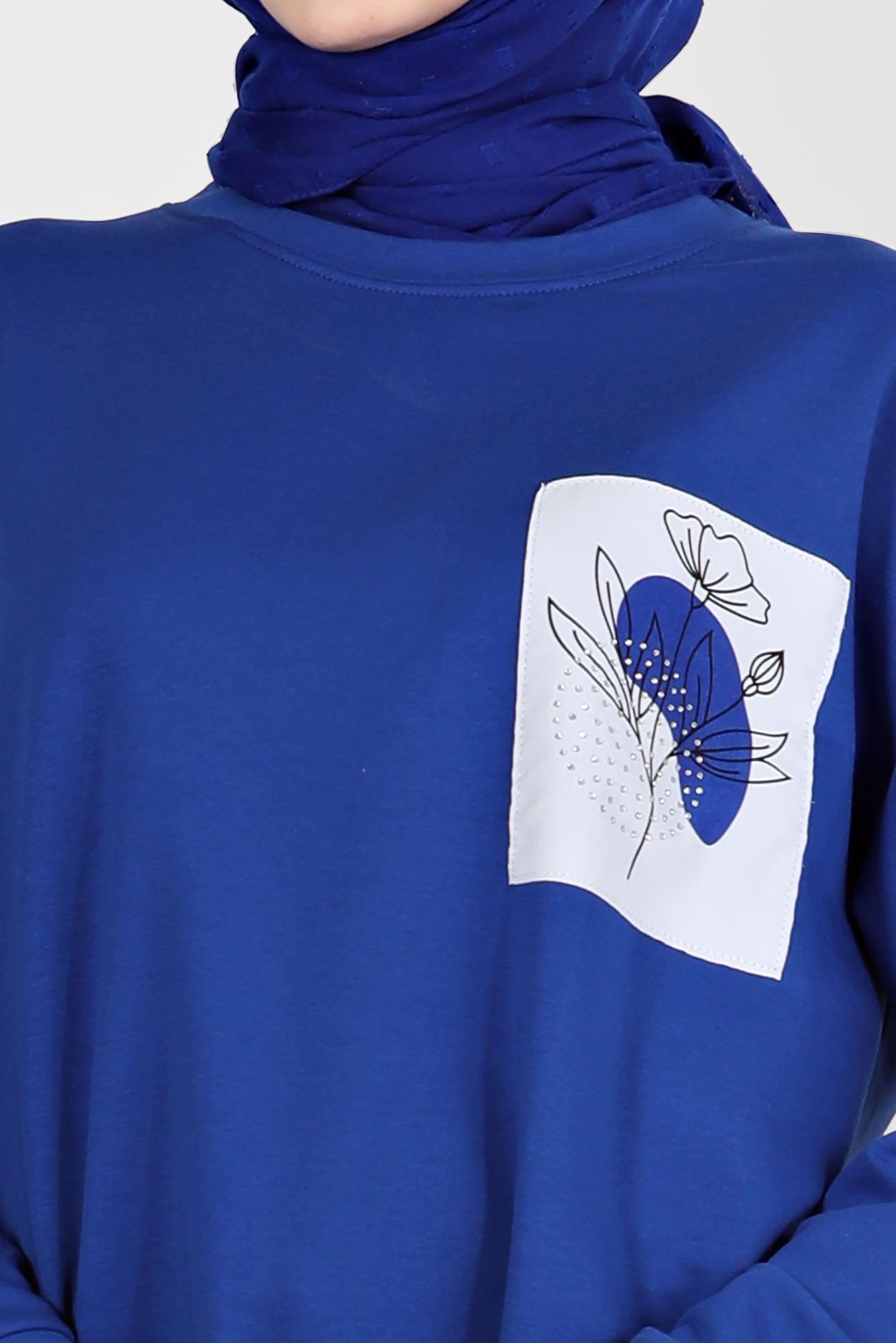 Tesettür giyim LACİVERT KUŞGÖZÜ DETAYLI BASKILI TUNİK 42597 