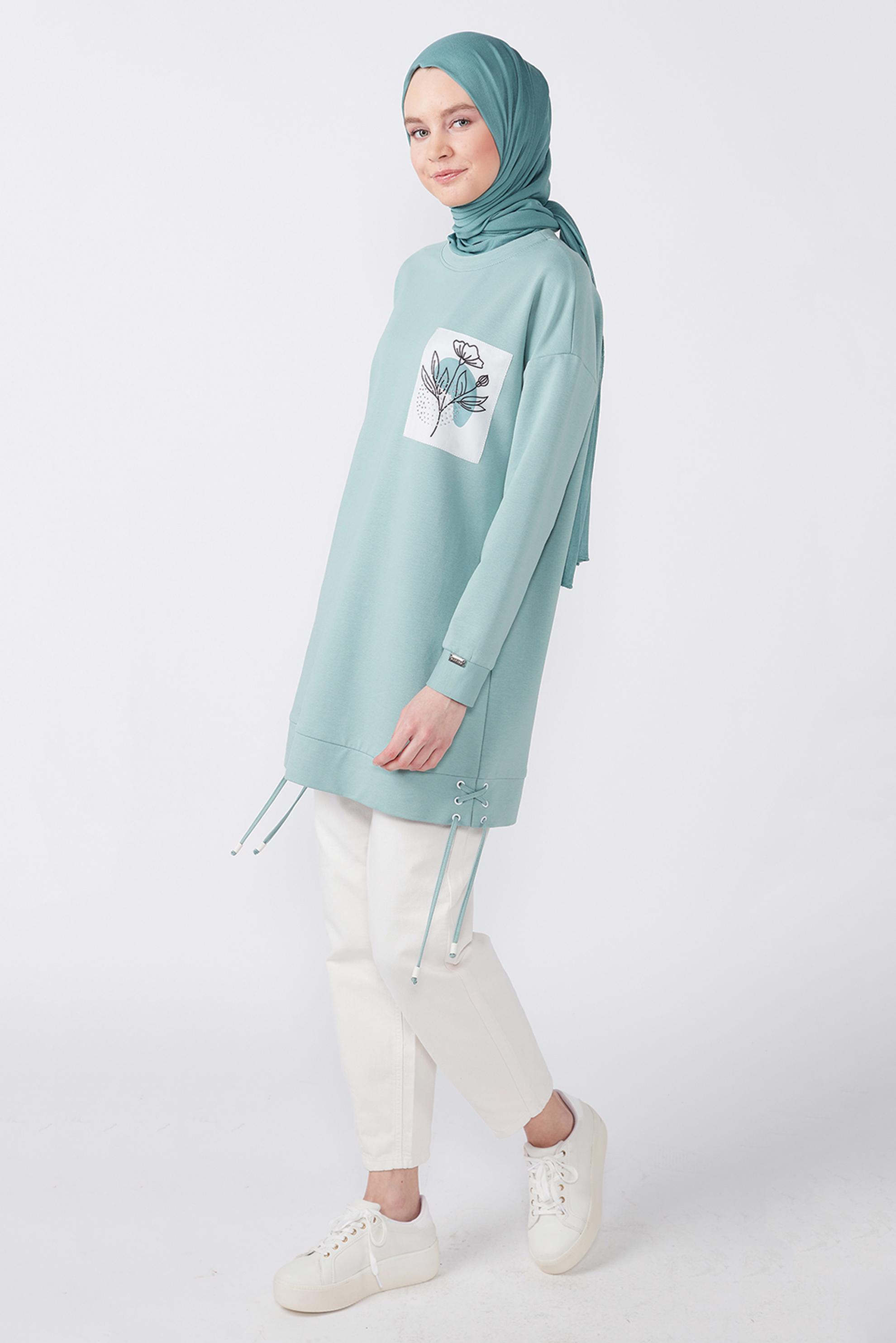 Tesettür giyim MAVİ KUŞGÖZÜ DETAYLI BASKILI TUNİK 42597 