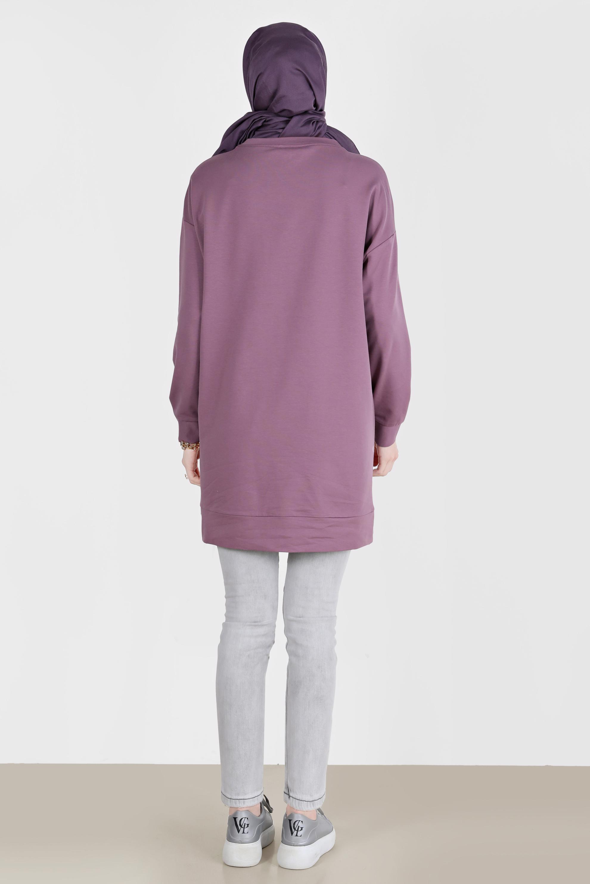 Tesettür giyim MOR KUŞGÖZÜ DETAYLI BASKILI TUNİK 42597 