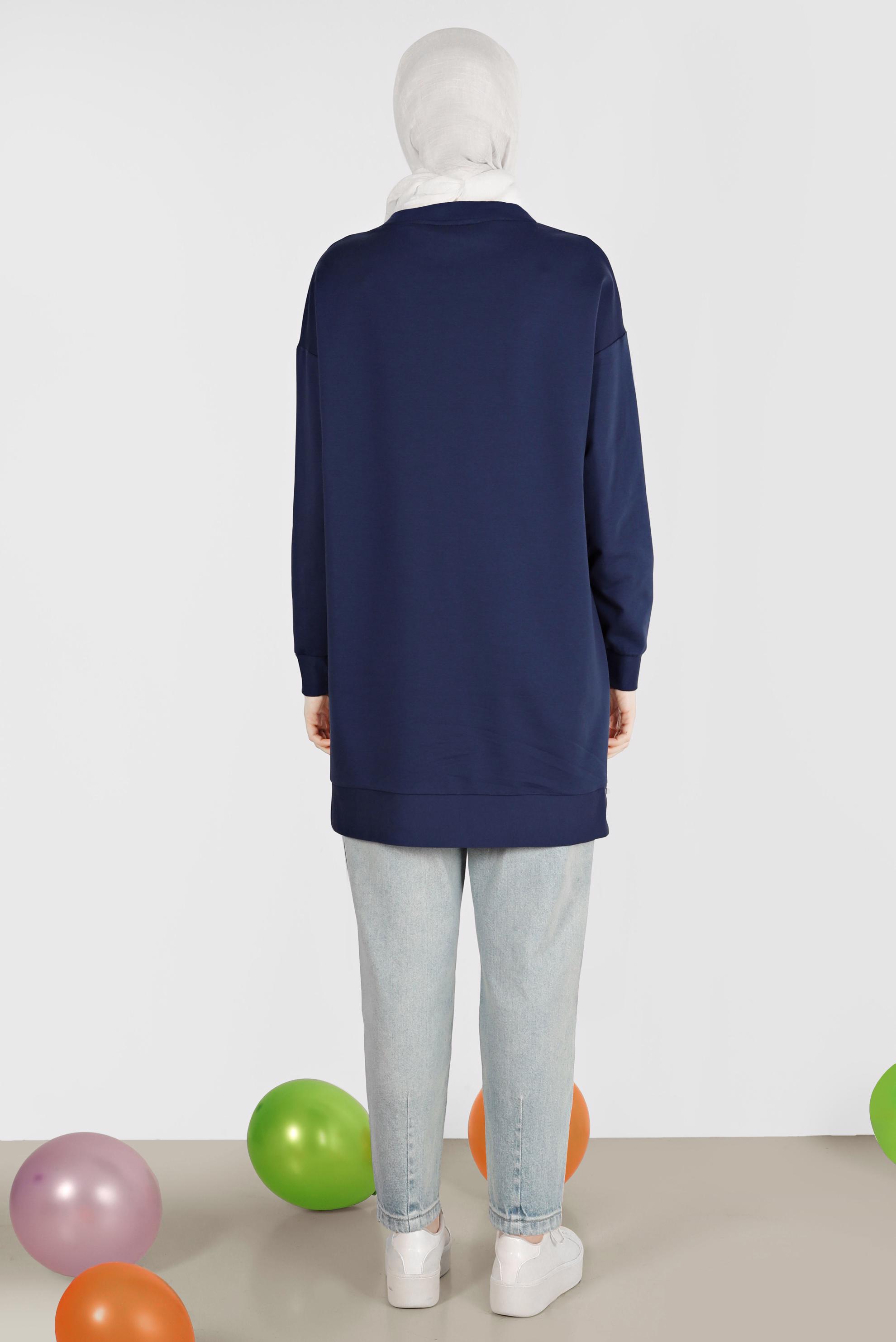 Tesettür giyim LACİVERT KUŞGÖZÜ DETAYLI BASKILI TUNİK 42597 