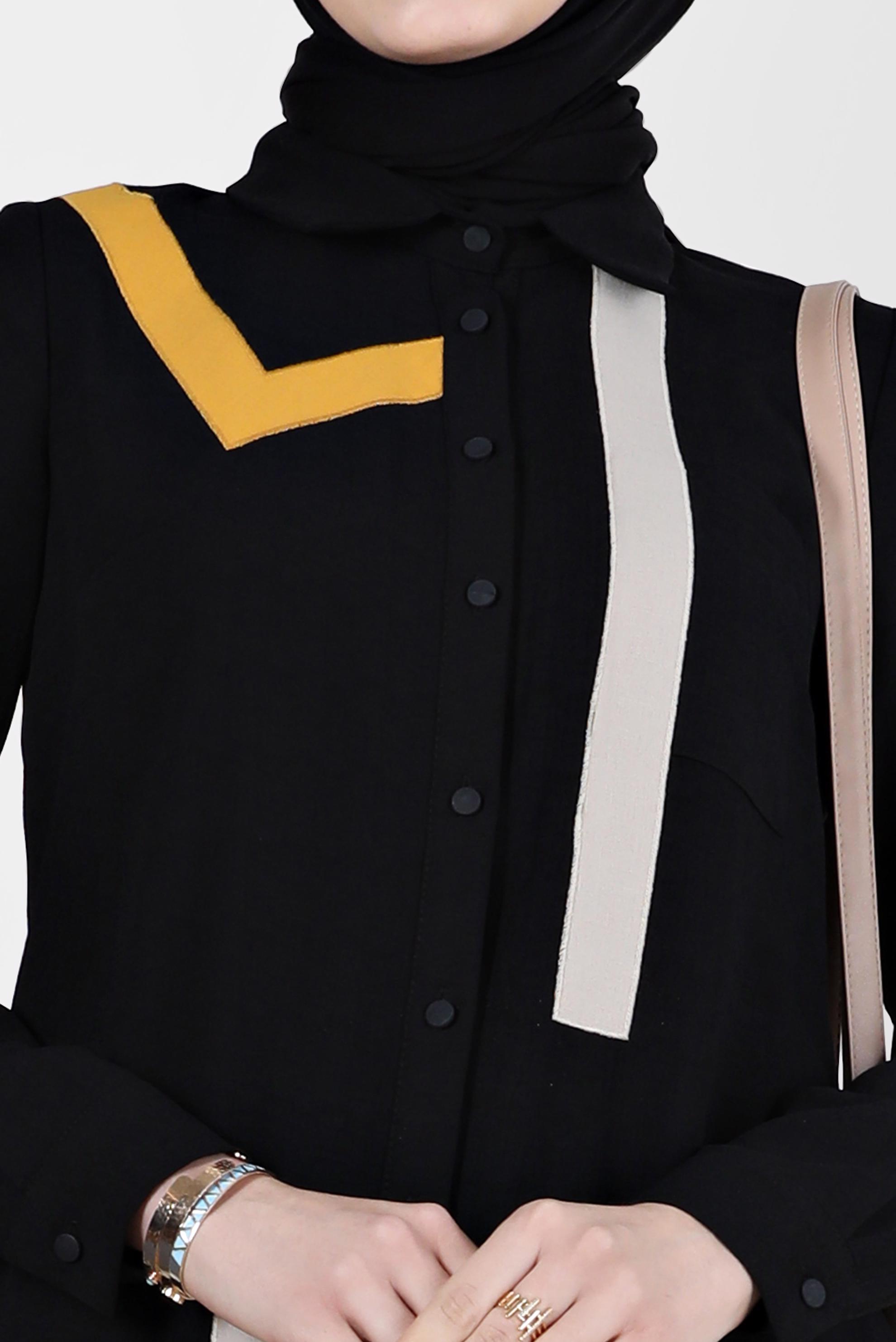 Tesettür giyim SİYAH GEOMETRİK ŞEKİL DETAYLI TUNİK 42602 