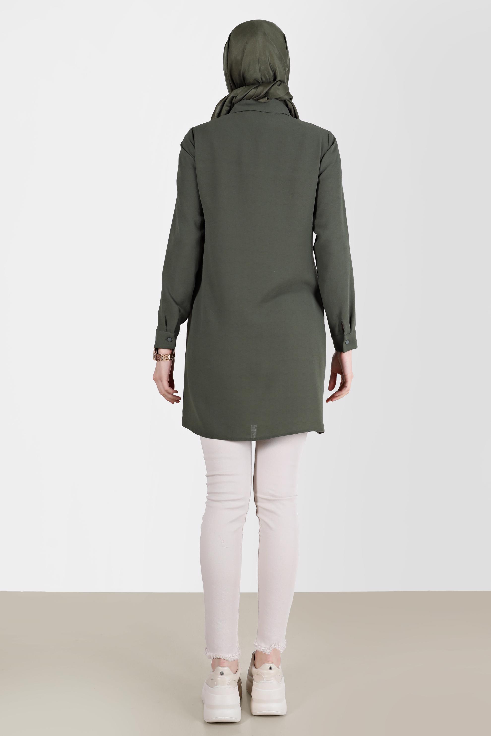 Tesettür giyim HAKİ GEOMETRİK ŞEKİL DETAYLI TUNİK 42602 