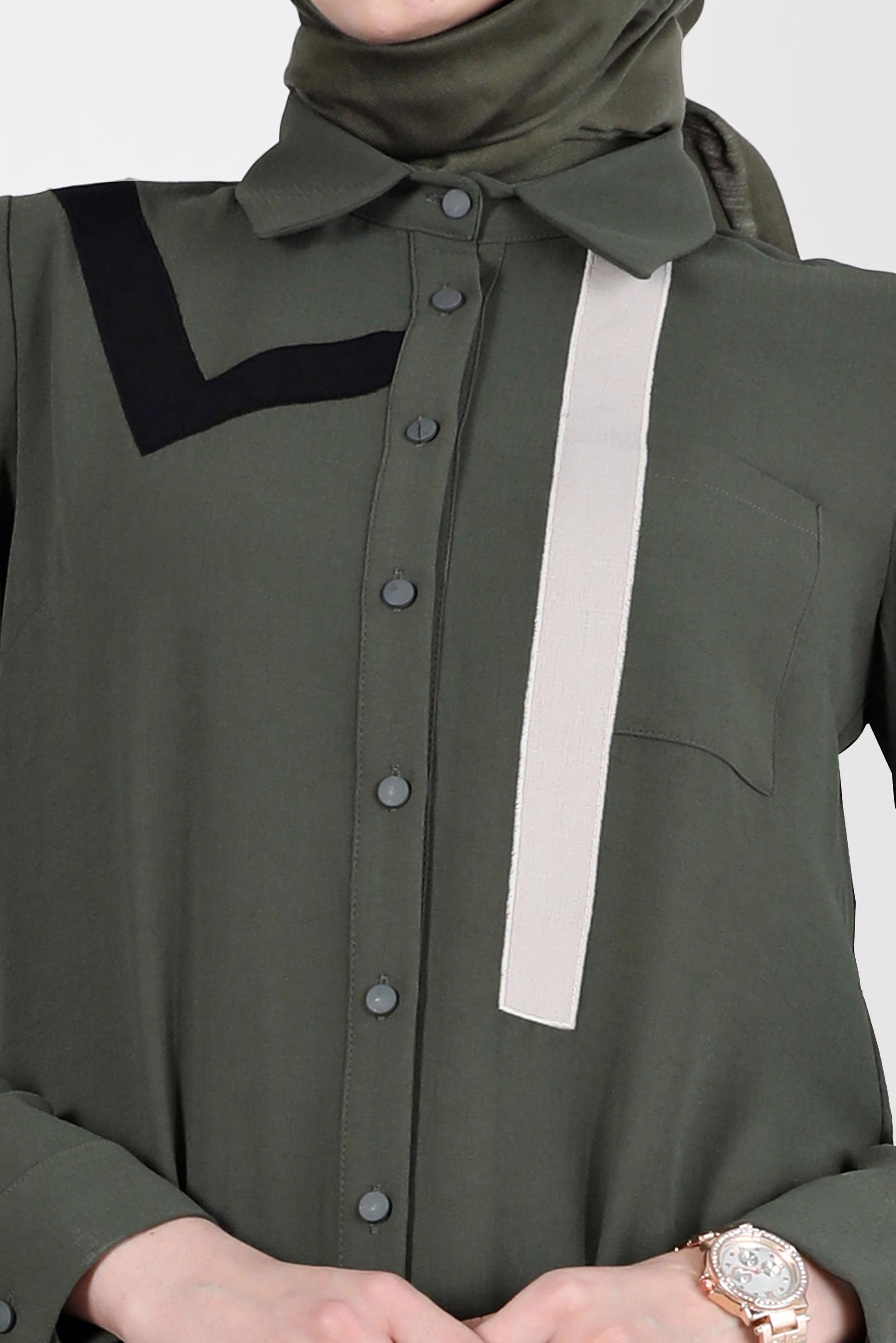 Tesettür giyim HAKİ GEOMETRİK ŞEKİL DETAYLI TUNİK 42602 