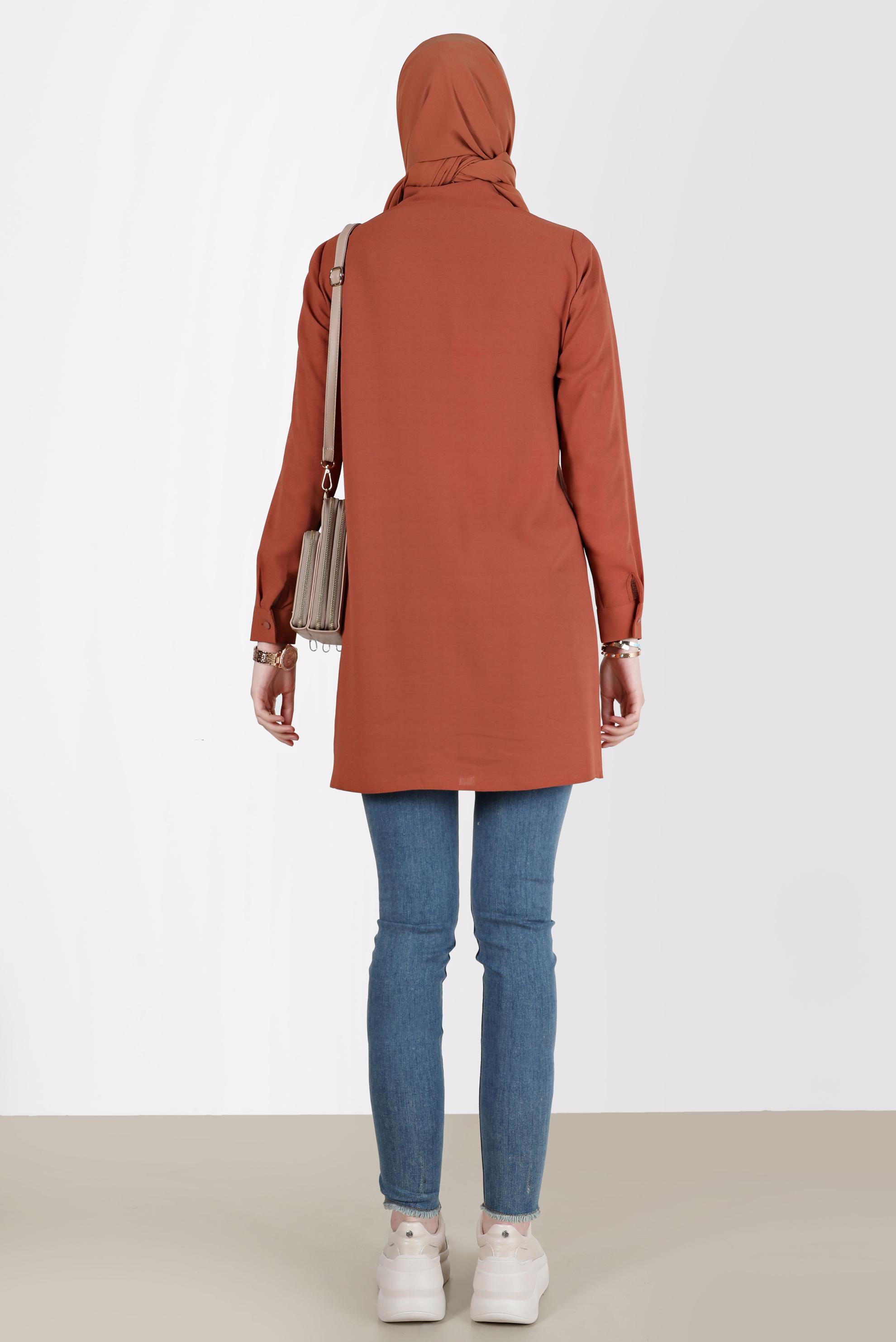 Tesettür giyim TURUNCU GEOMETRİK ŞEKİL DETAYLI TUNİK 42602 