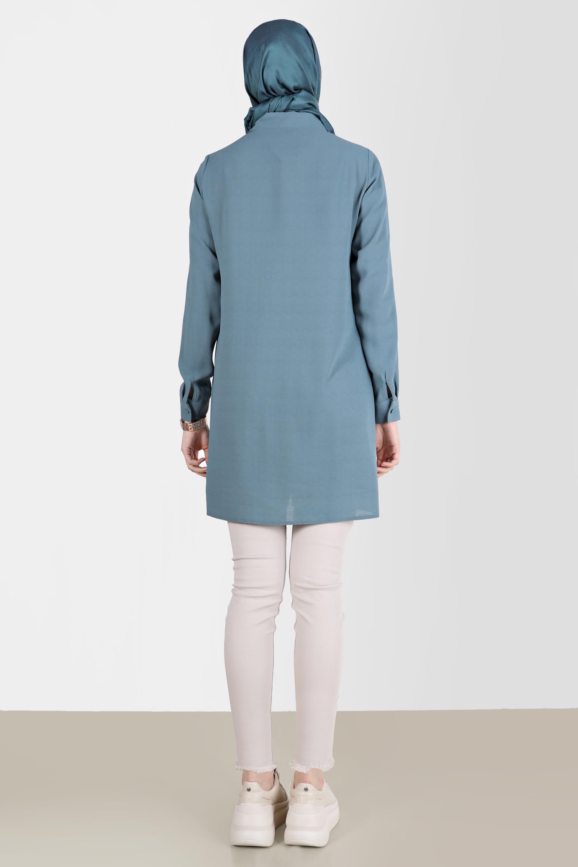 Tesettür giyim MAVİ GEOMETRİK ŞEKİL DETAYLI TUNİK 42602 