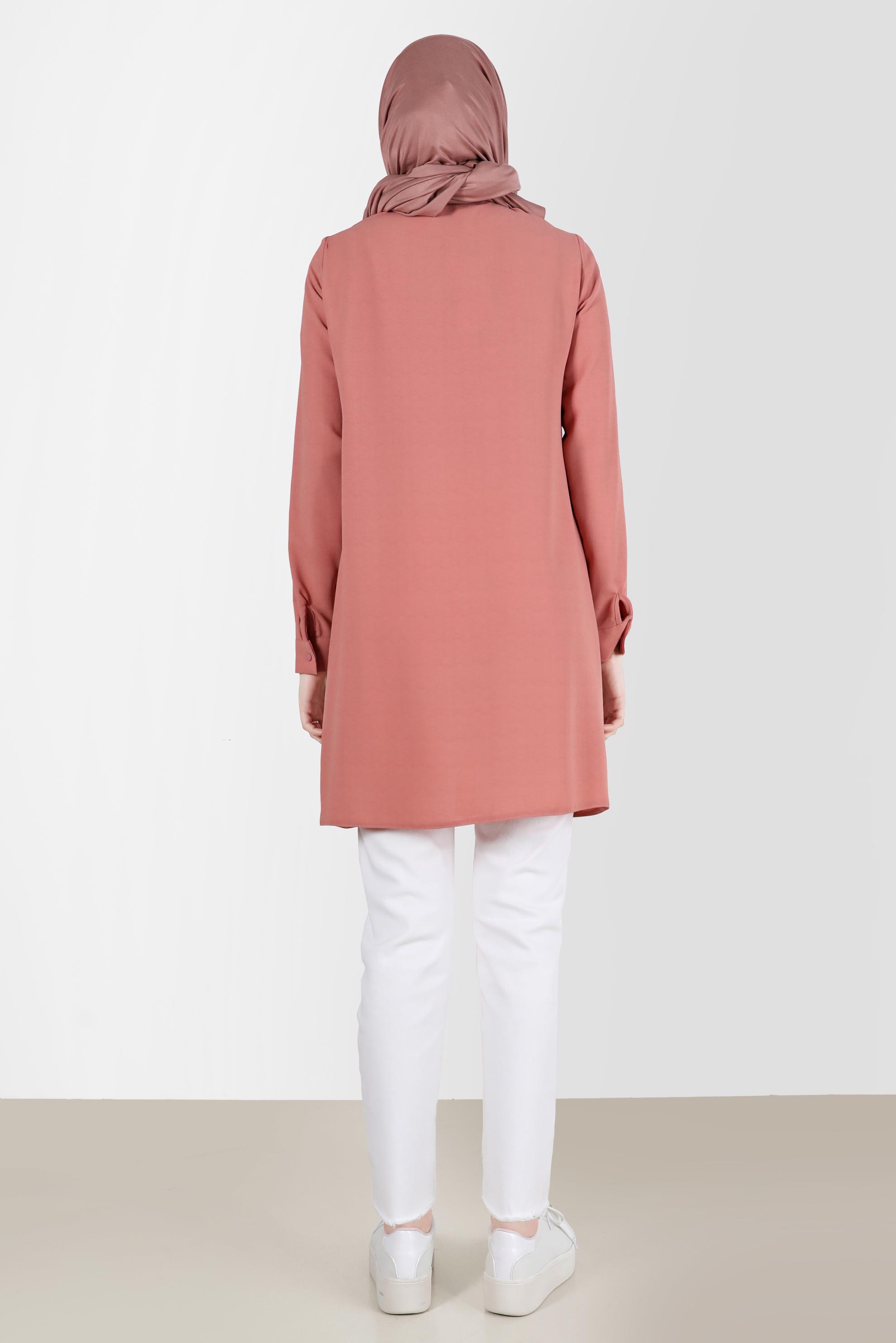 Tesettür giyim PUDRA GEOMETRİK ŞEKİL DETAYLI TUNİK 42602 