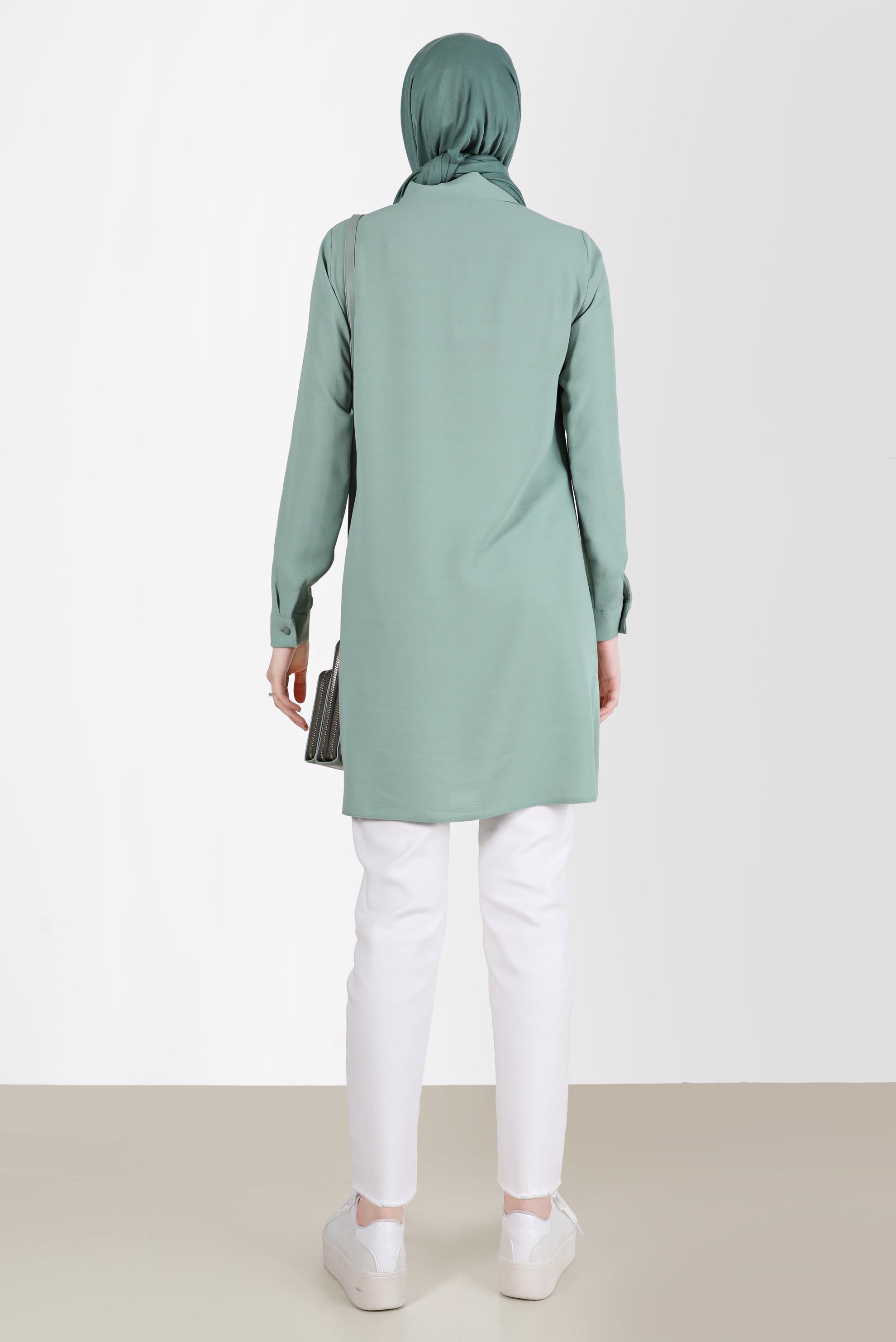 Tesettür giyim YEŞİL GEOMETRİK ŞEKİL DETAYLI TUNİK 42602 