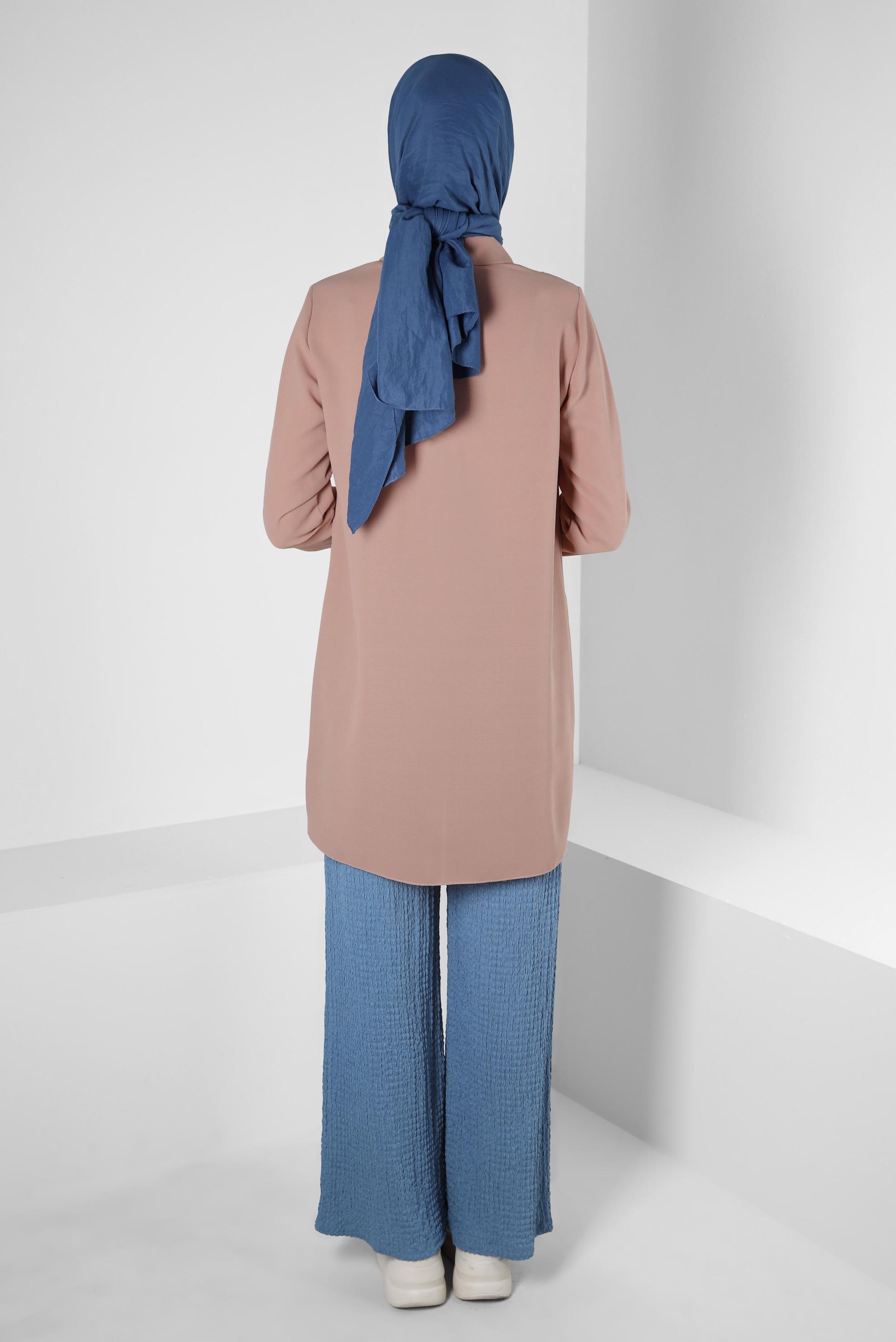 Tesettür giyim KAHVE GEOMETRİK ŞEKİL DETAYLI TUNİK 42602 