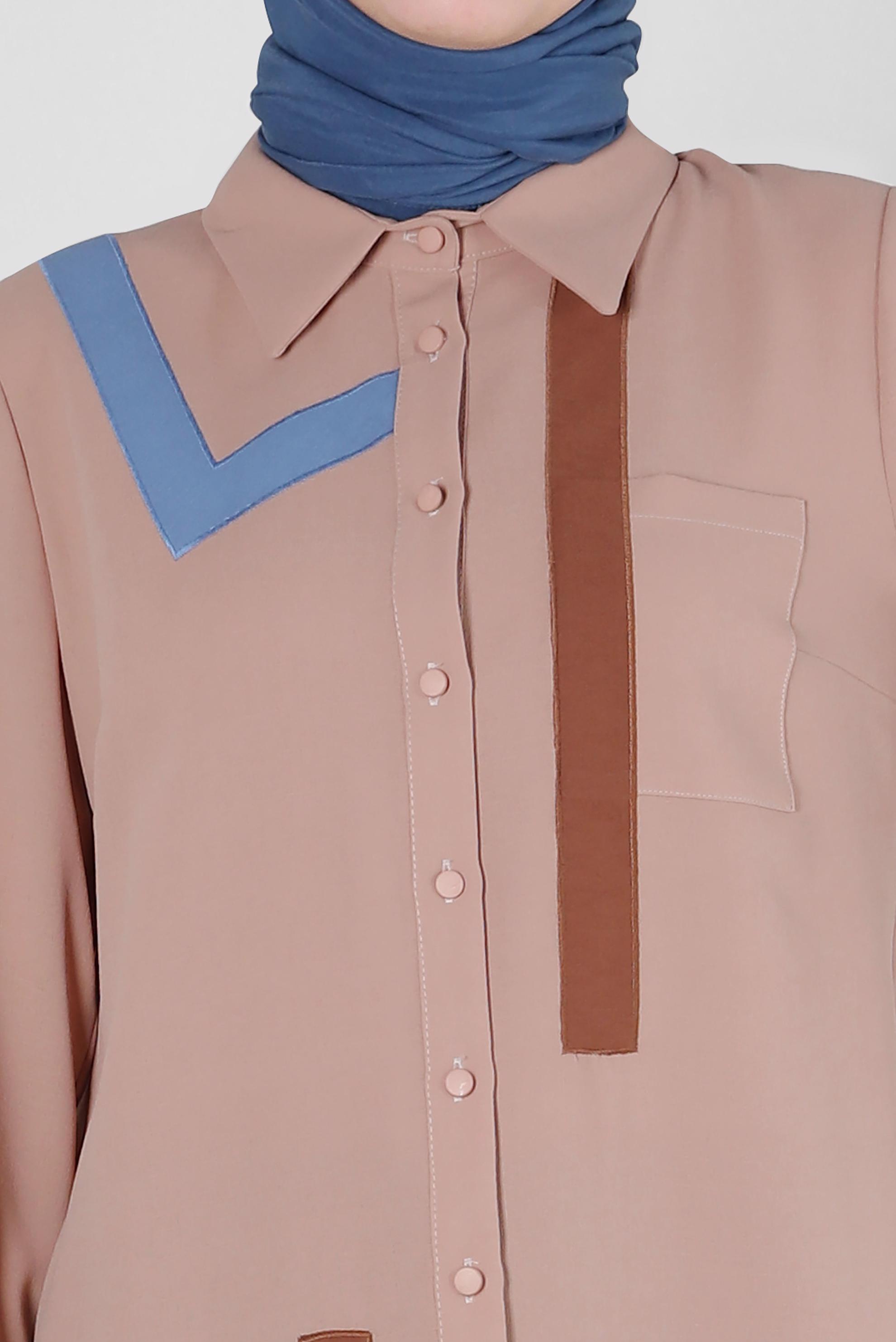 Tesettür giyim KAHVE GEOMETRİK ŞEKİL DETAYLI TUNİK 42602 