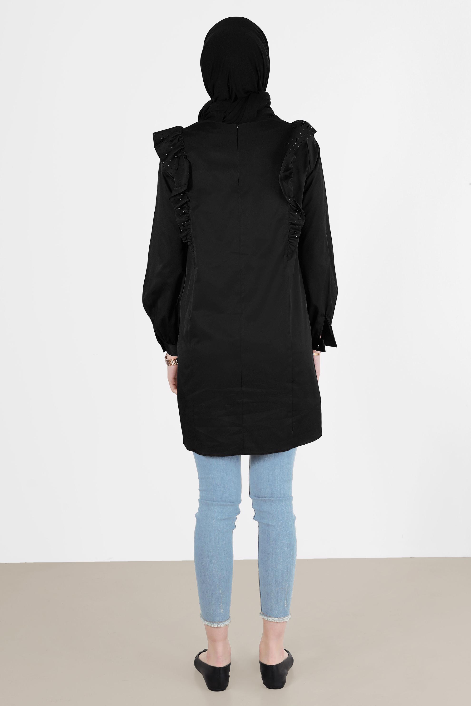 Tesettür giyim SİYAH FIRFIRLI TUNİK 42603